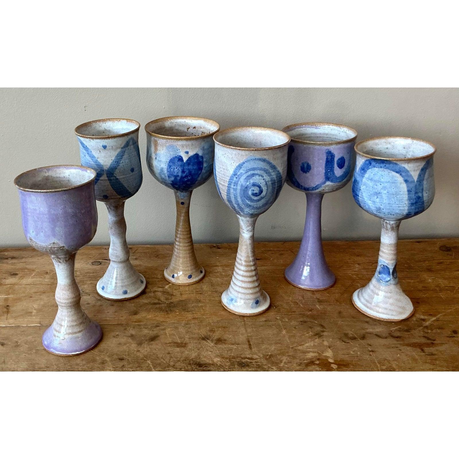 Vintage Boho Studio Pottery Weingläser - Satz von 6 (Volkskunst) im Angebot