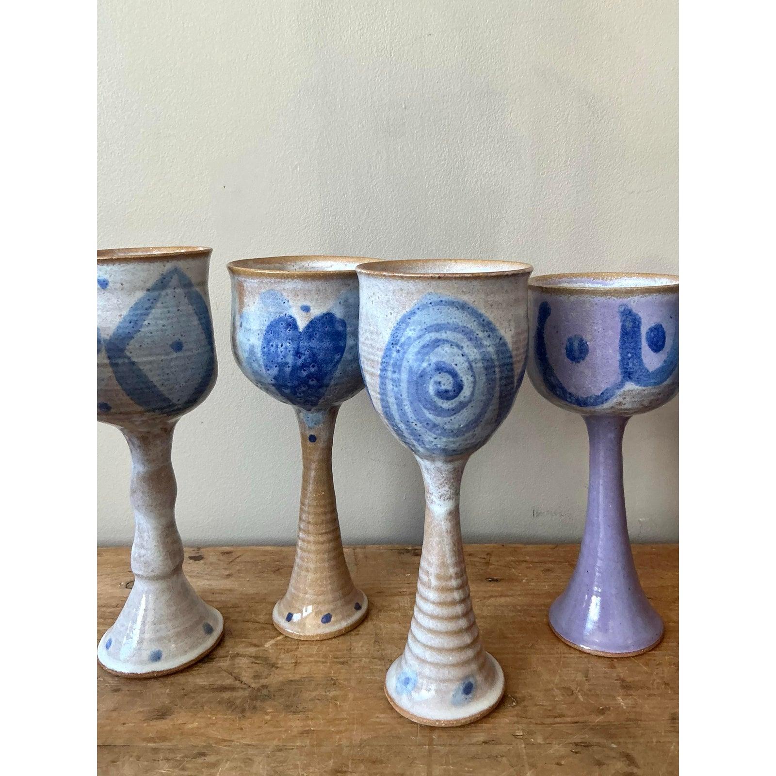 Vintage Boho Studio Pottery Weingläser - Satz von 6 im Zustand „Gut“ im Angebot in West Palm Beach, FL