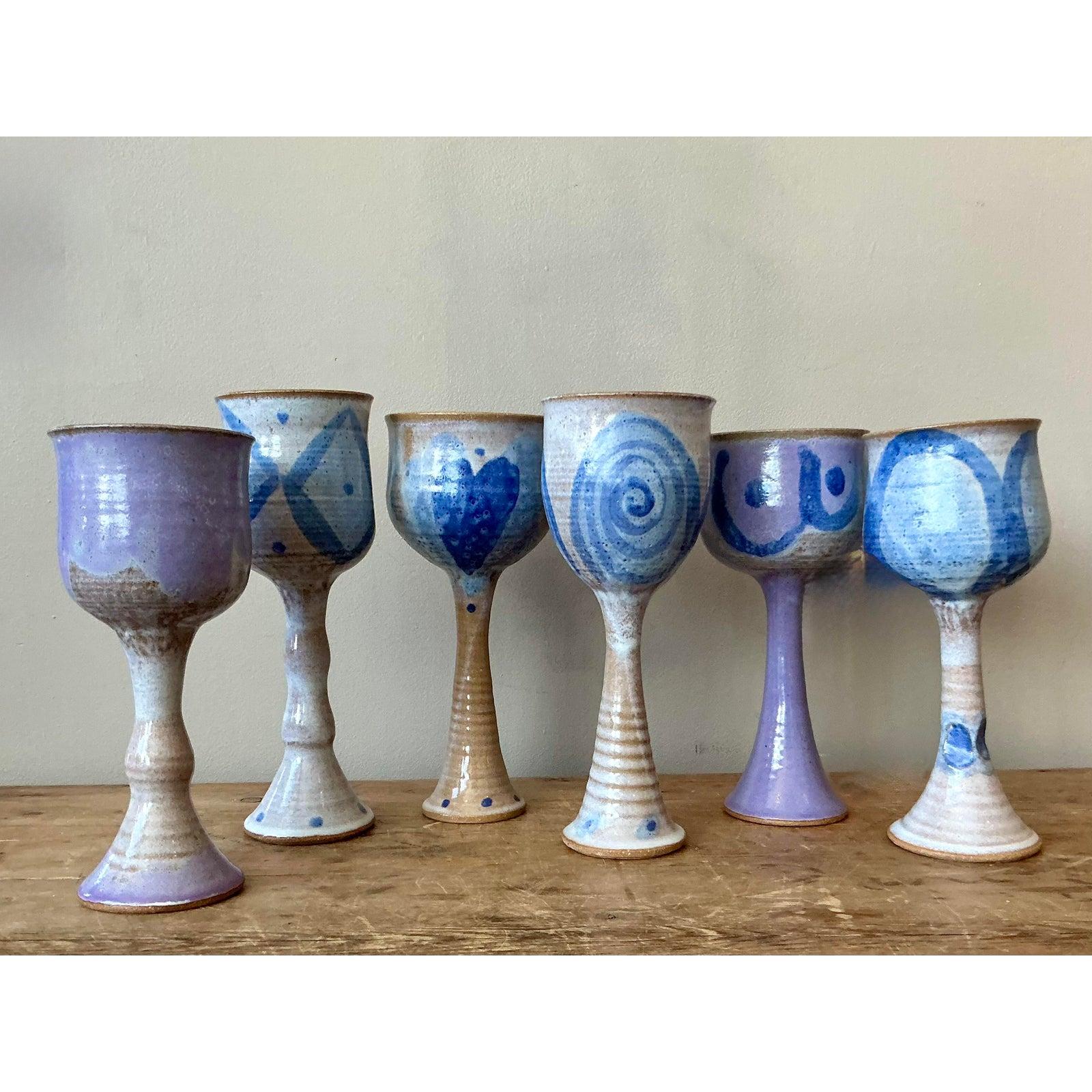 Vintage Boho Studio Pottery Weingläser - Satz von 6 im Angebot 1