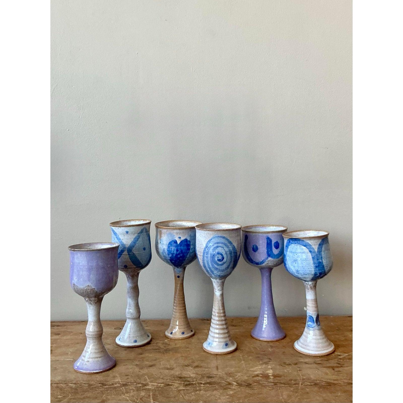 Vintage Boho Studio Pottery Weingläser - Satz von 6 im Angebot 2