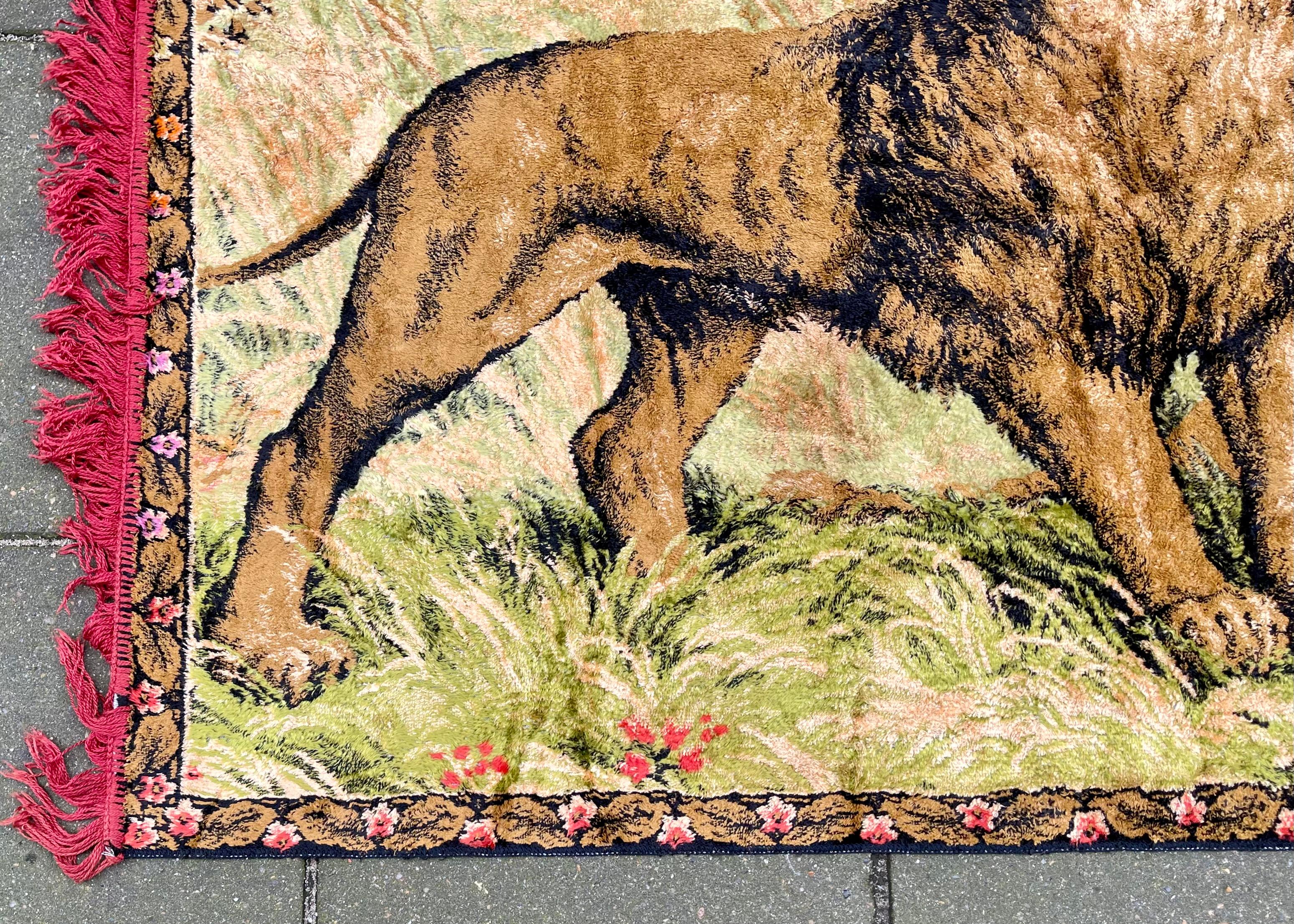 Vintage Boho-Stil gewebt Samt Wandteppich einer Löwenfamilie, 1970er Jahre im Angebot 4