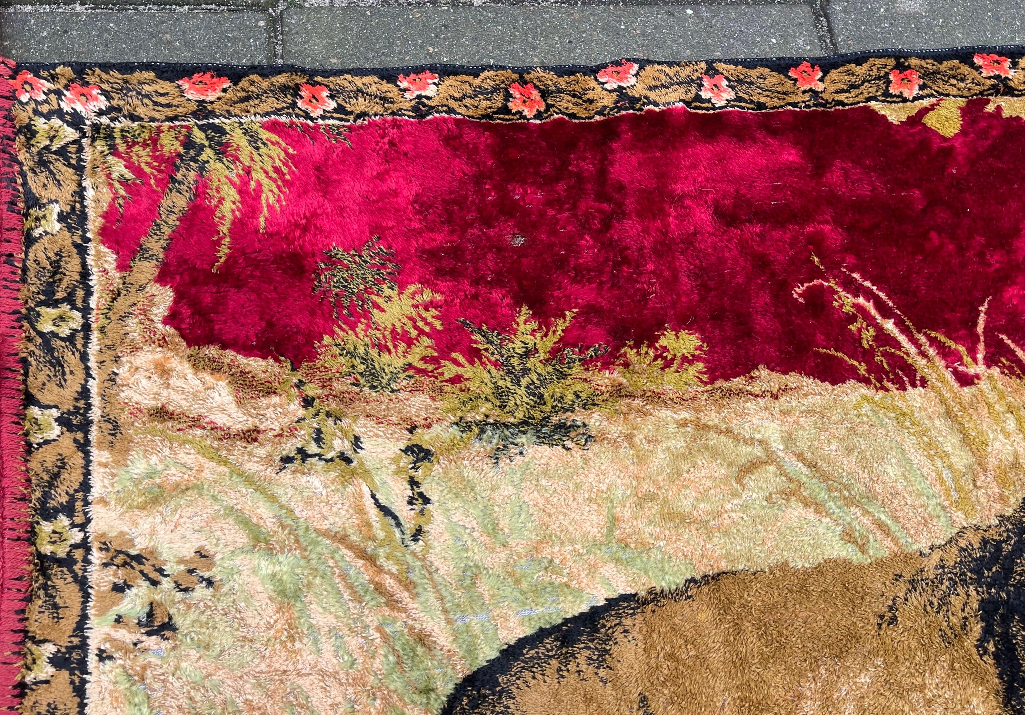 Vintage Boho-Stil gewebt Samt Wandteppich einer Löwenfamilie, 1970er Jahre (20. Jahrhundert) im Angebot