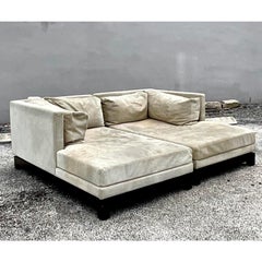 Vintage Boho Suede Chaise Lounge After Christian Liagre