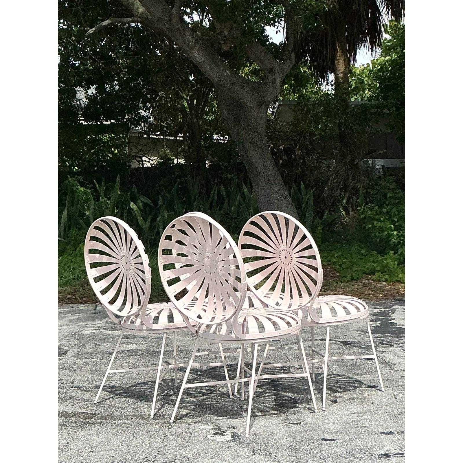 20th Century Vintage Boho “Sunburst” Iron Dining Chairs After Francois Carre - Set of 4 For Sale