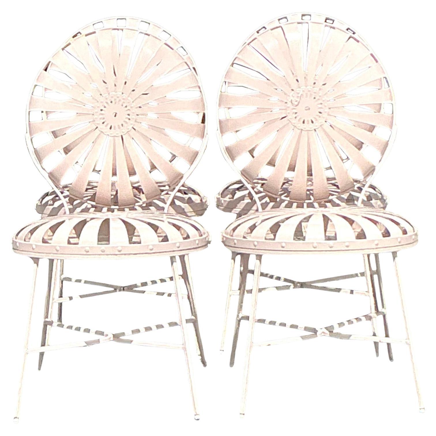 Vintage Boho “Sunburst” Iron Dining Chairs After Francois Carre - Set of 4