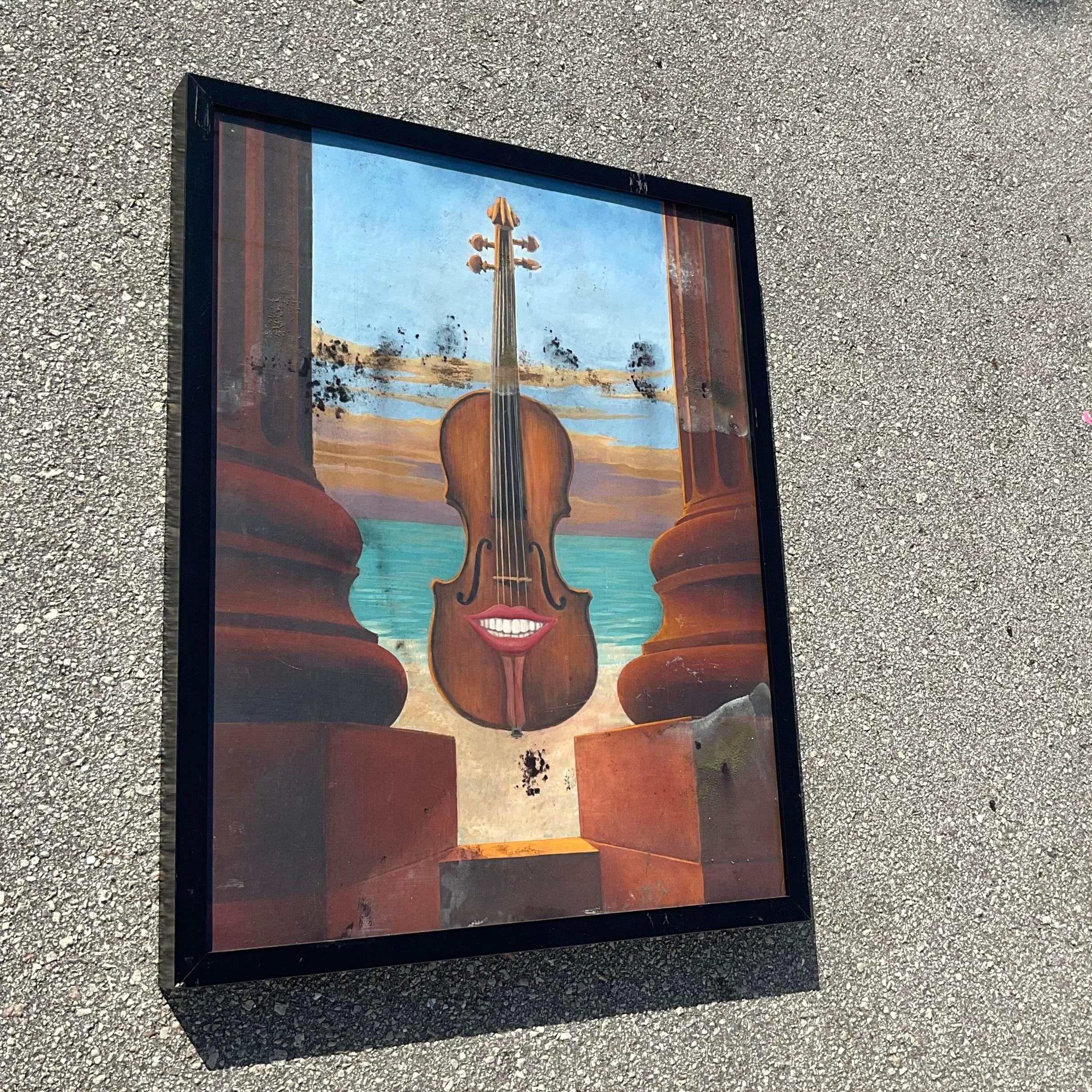 North American Vintage Boho Surrealist Oil Painting on Paper For Sale
