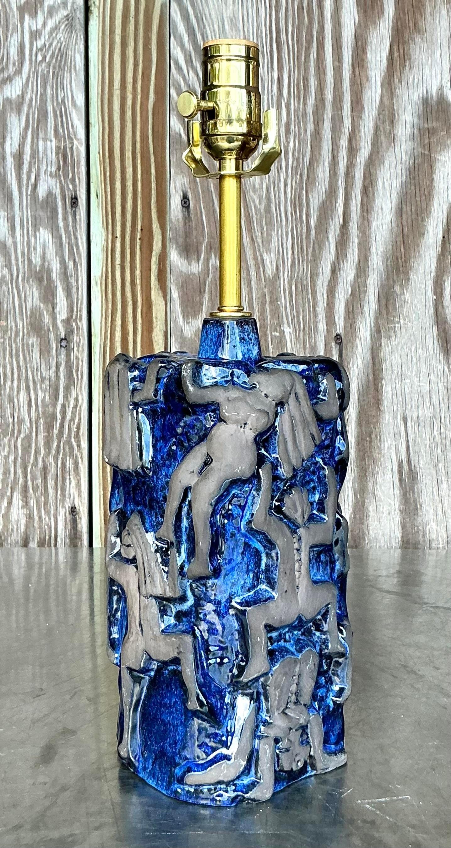 Mid-Century Modern Vintage Boho Swedish Jie Ceramics Figural Lamp For Sale