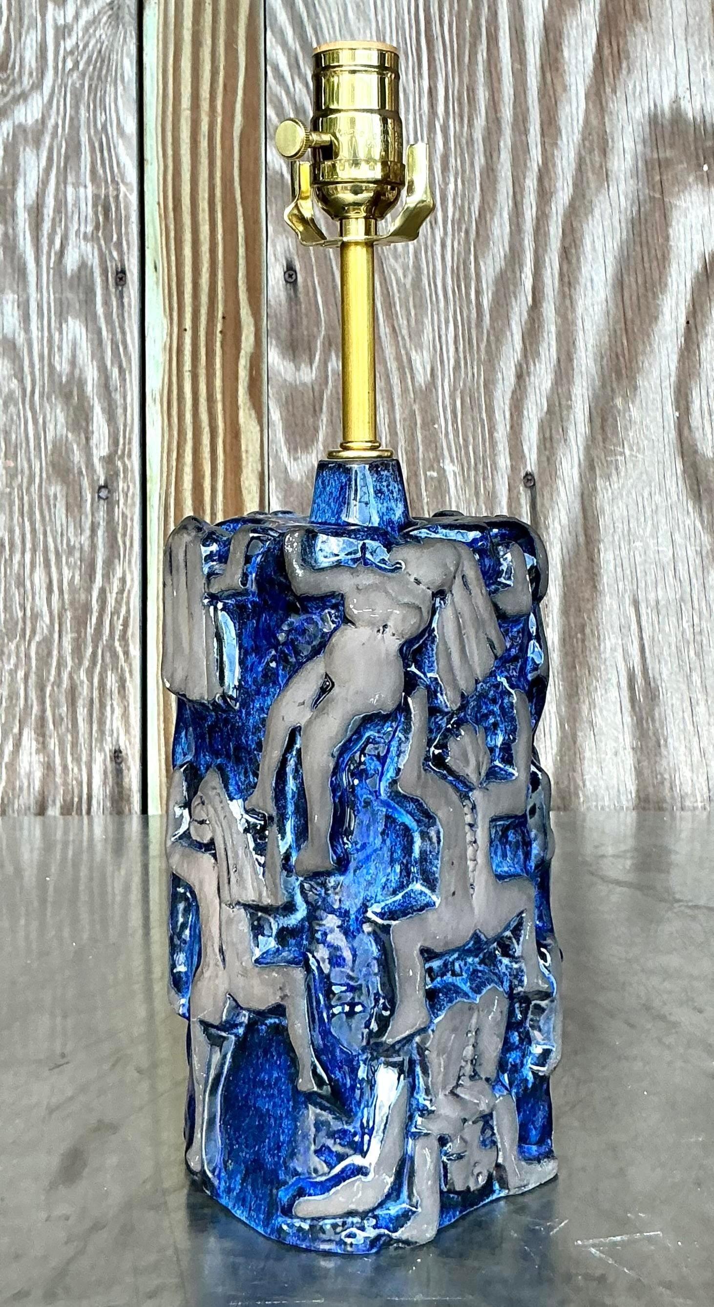 Vintage Boho Swedish Jie Ceramics Figural Lamp In Good Condition For Sale In West Palm Beach, FL