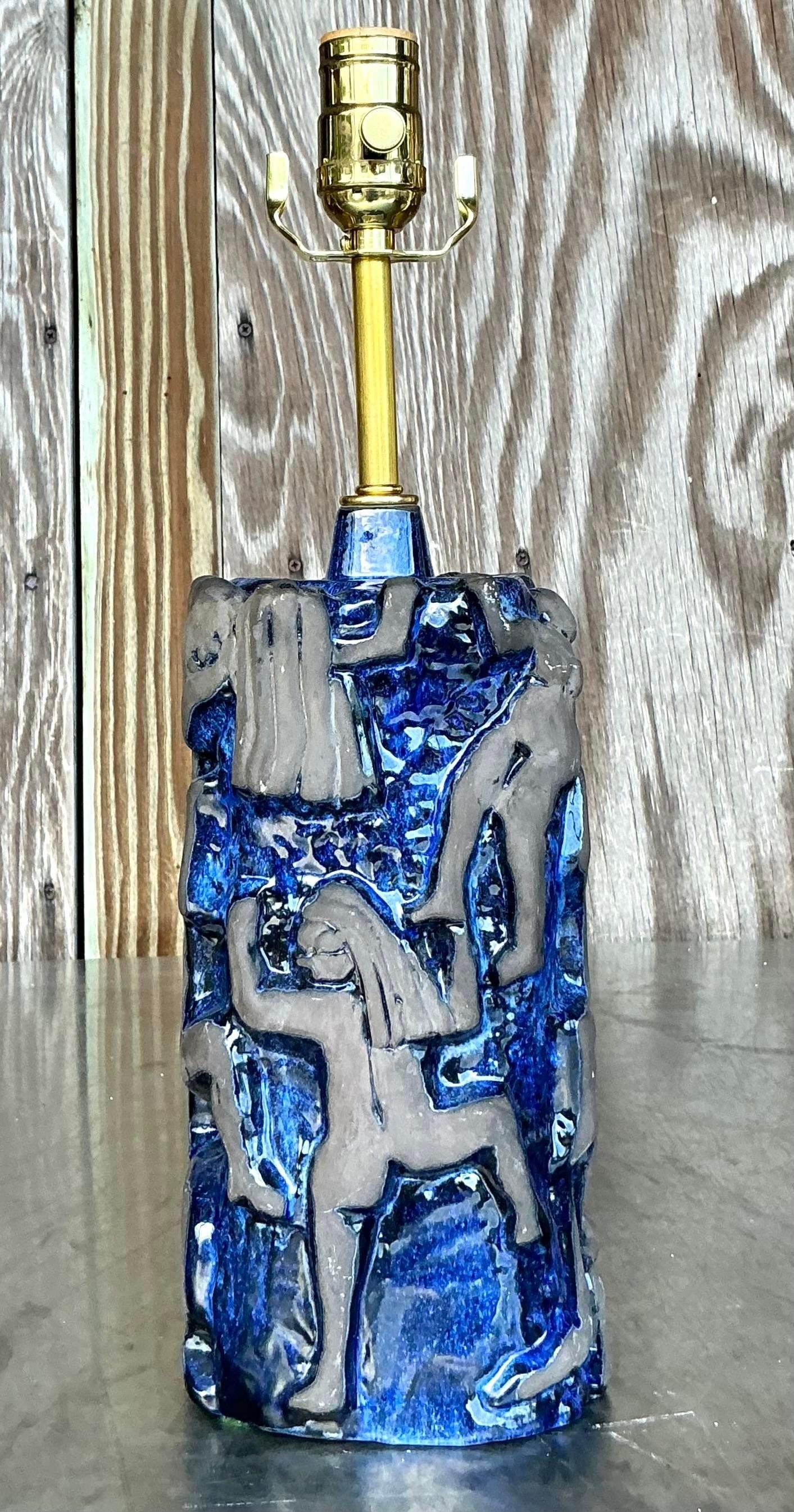 20th Century Vintage Boho Swedish Jie Ceramics Figural Lamp For Sale