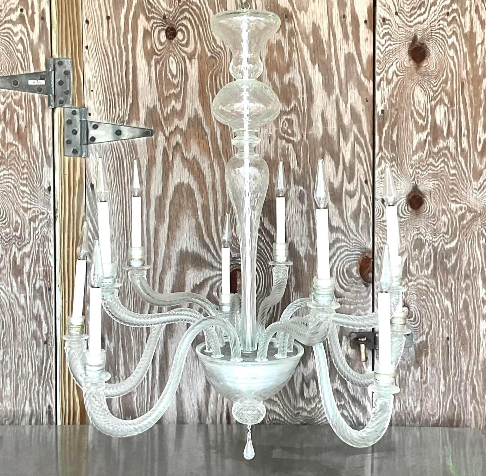 20th Century Vintage Boho Swirl Glass Chandelier After Murano For Sale