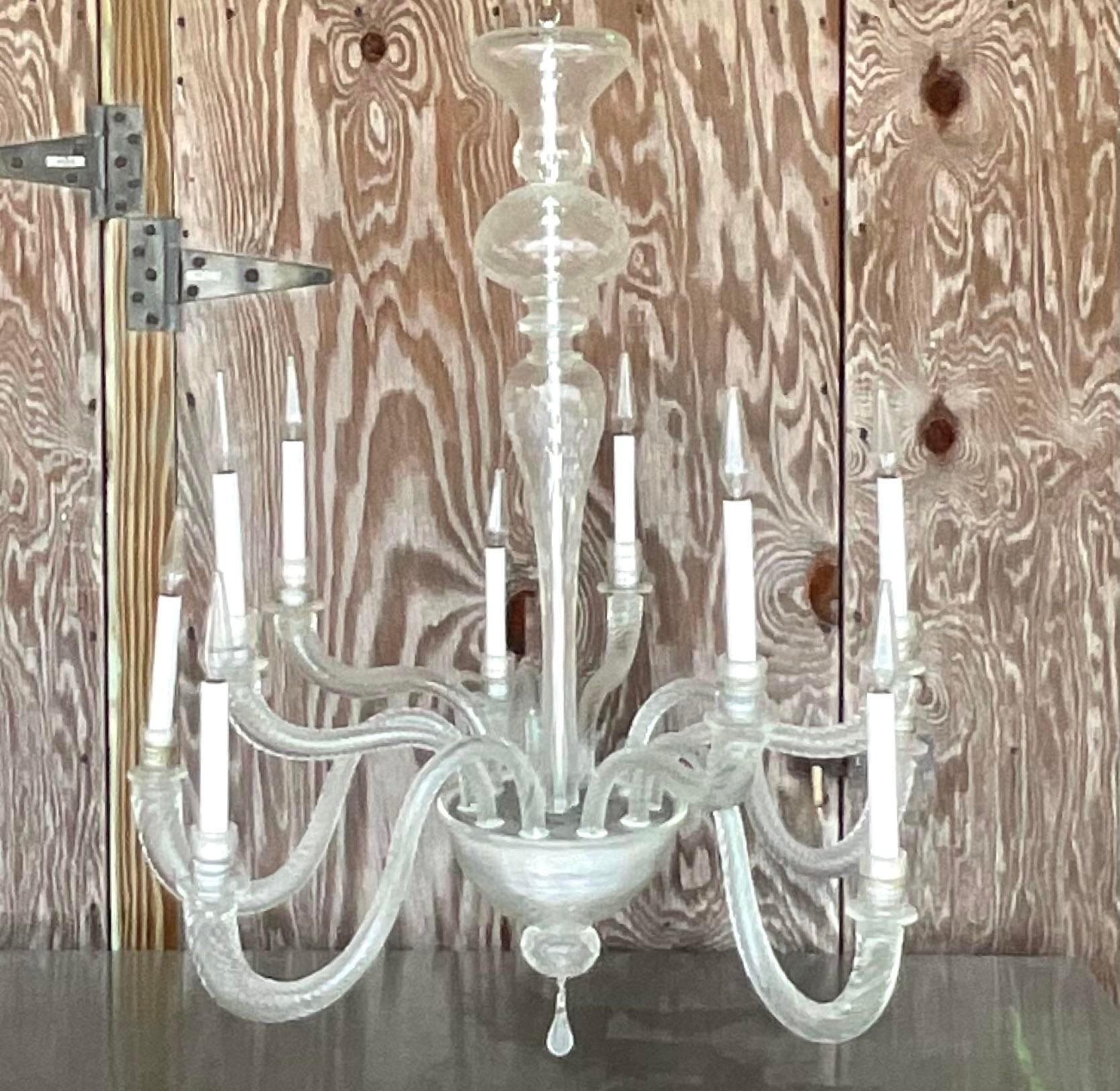Vintage Boho Swirl Glass Chandelier After Murano For Sale 1
