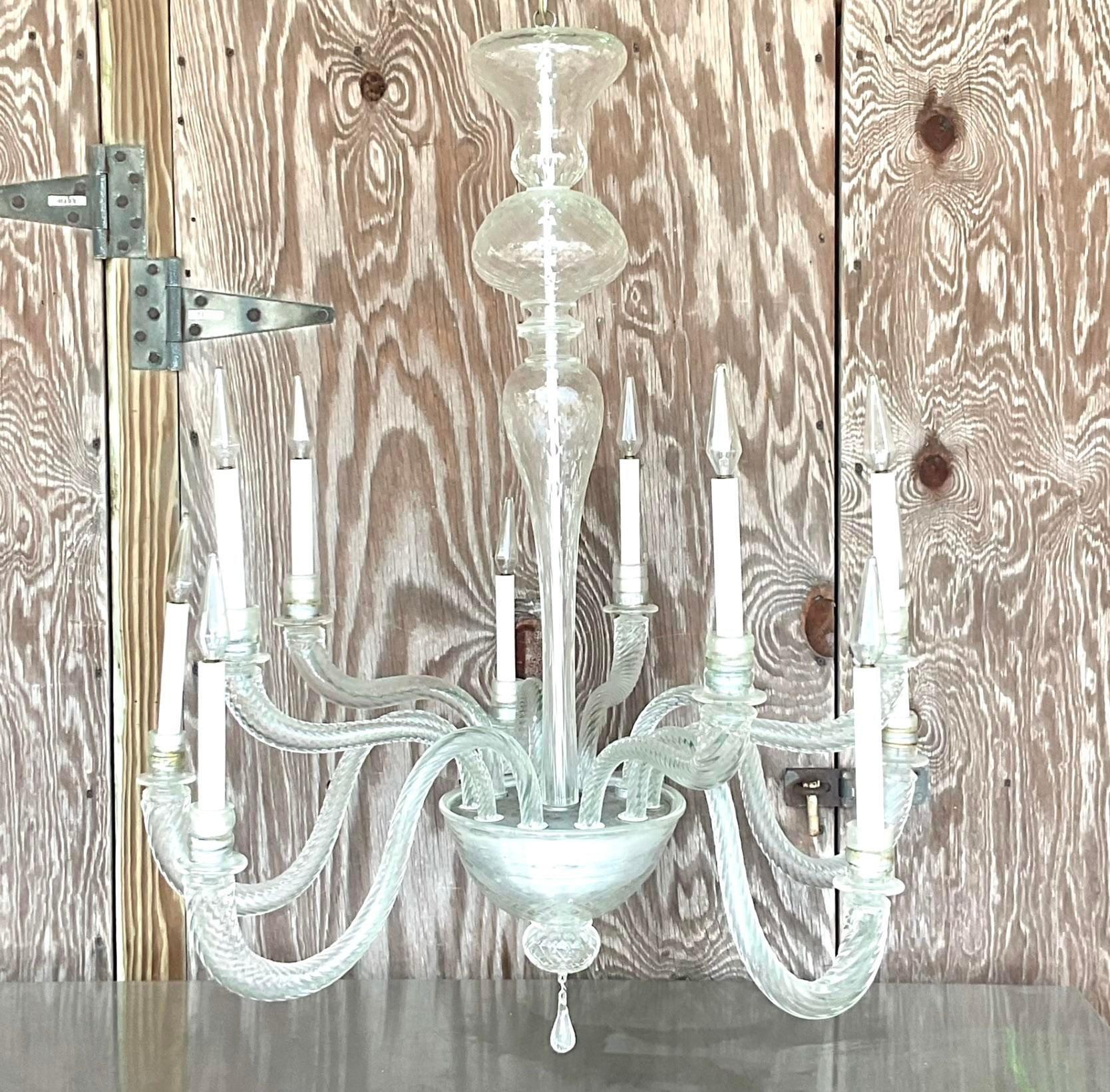 Vintage Boho Swirl Glass Chandelier After Murano For Sale 2