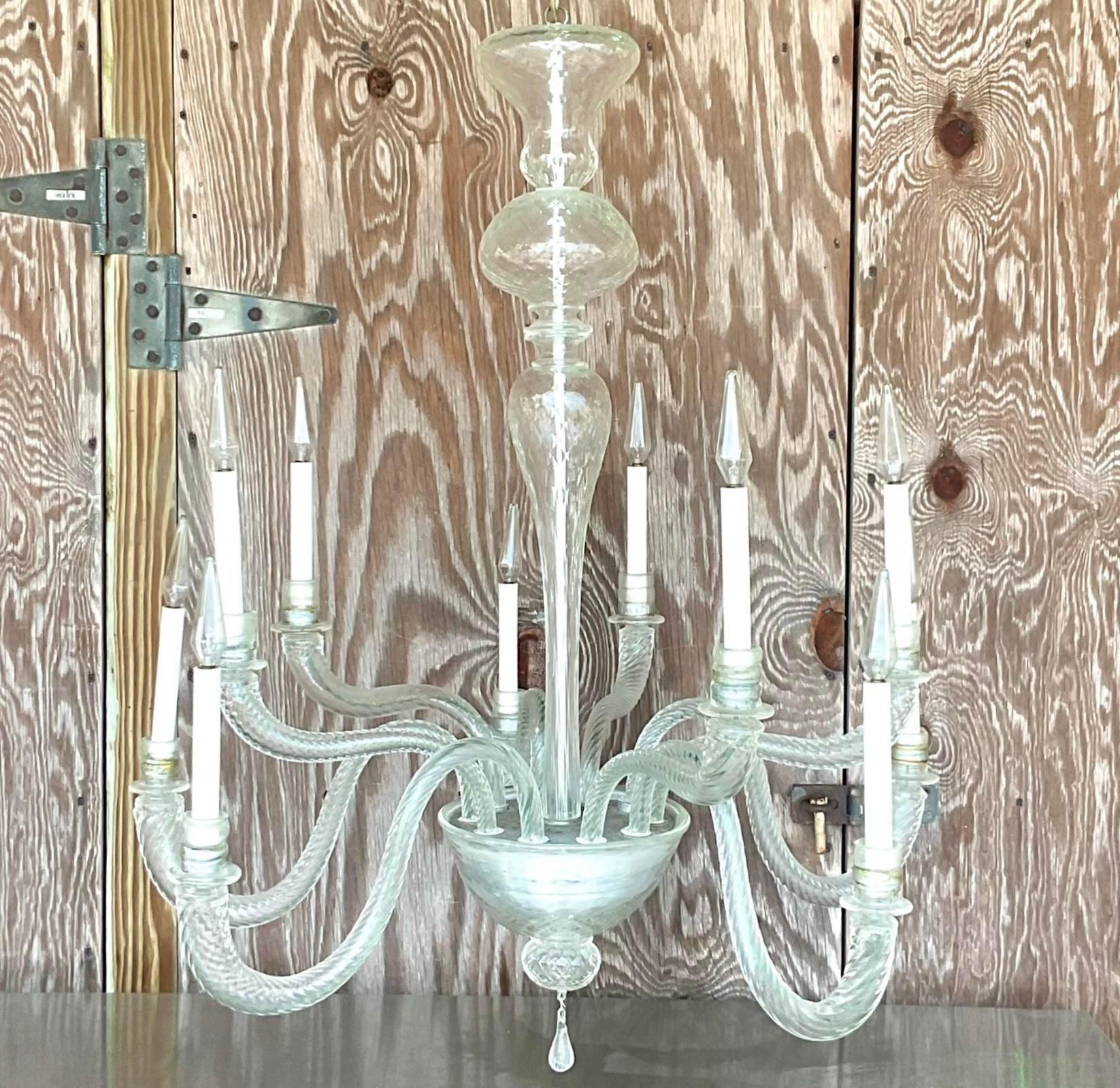Vintage Boho Swirl Glass Chandelier After Murano For Sale 3