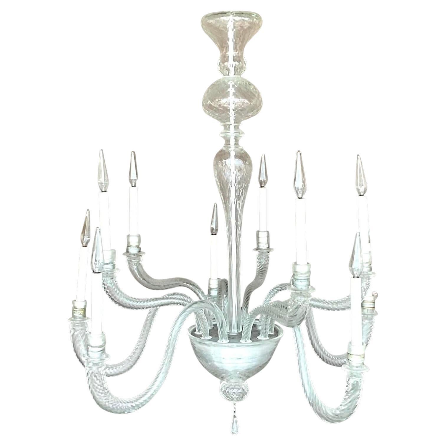 Vintage Boho Swirl Glass Chandelier After Murano For Sale