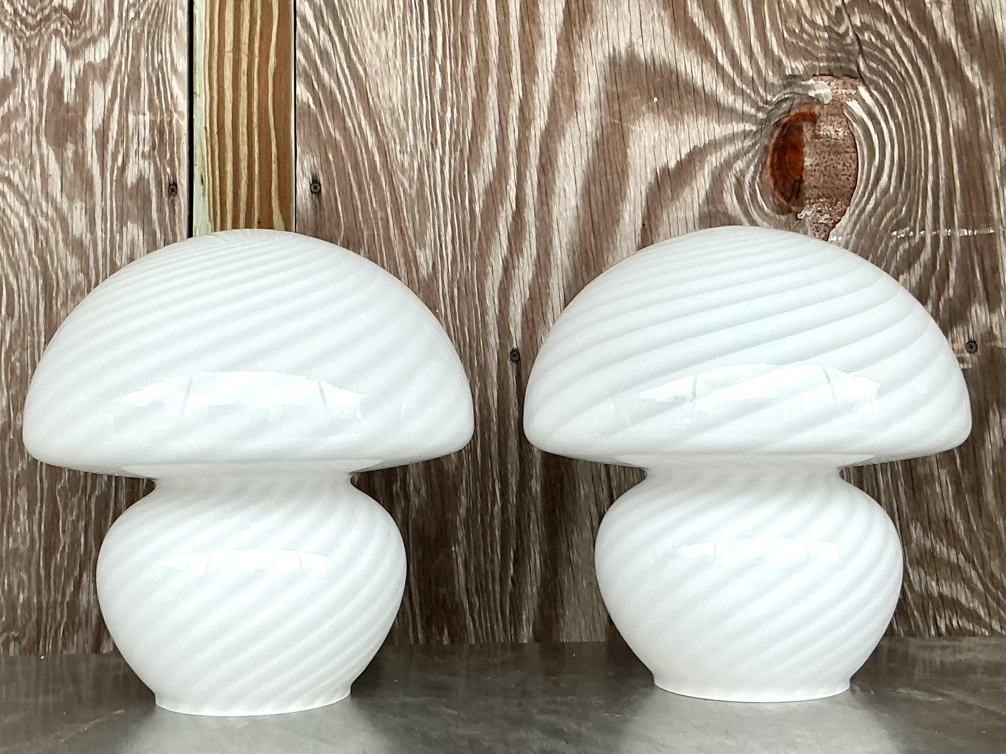 Mid-Century Modern Vintage Boho Swirl Glass Lamps After Murano - a Pair For Sale