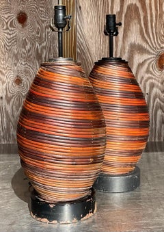 Vintage Boho Swirl Pencil Reed Lamps - a Pair