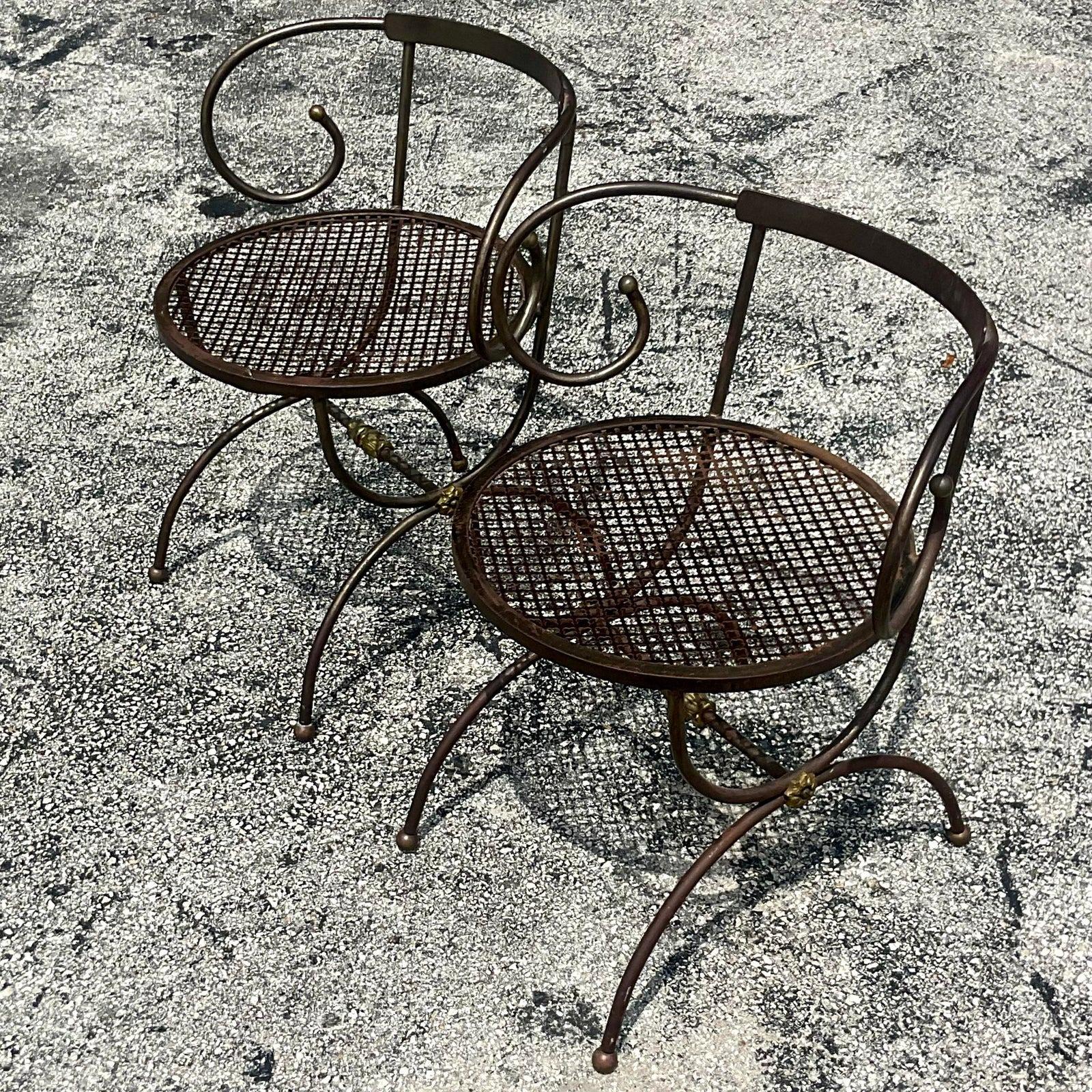 Vintage Boho Swirl Wrought Iron Accent Chairs - a Pair For Sale 1