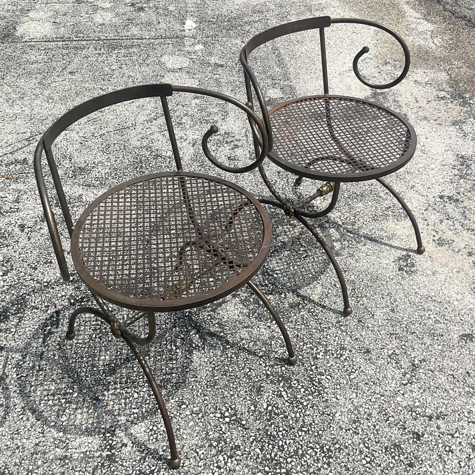 Vintage Boho Swirl Wrought Iron Accent Chairs - a Pair For Sale 3