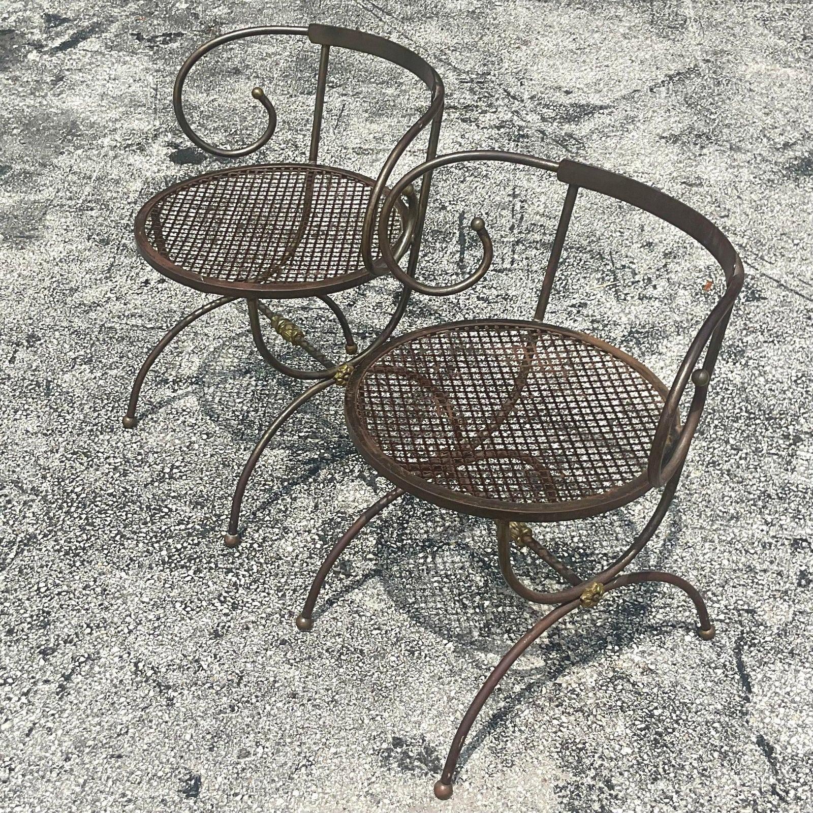 Vintage Boho Swirl Wrought Iron Accent Chairs - a Pair For Sale 4