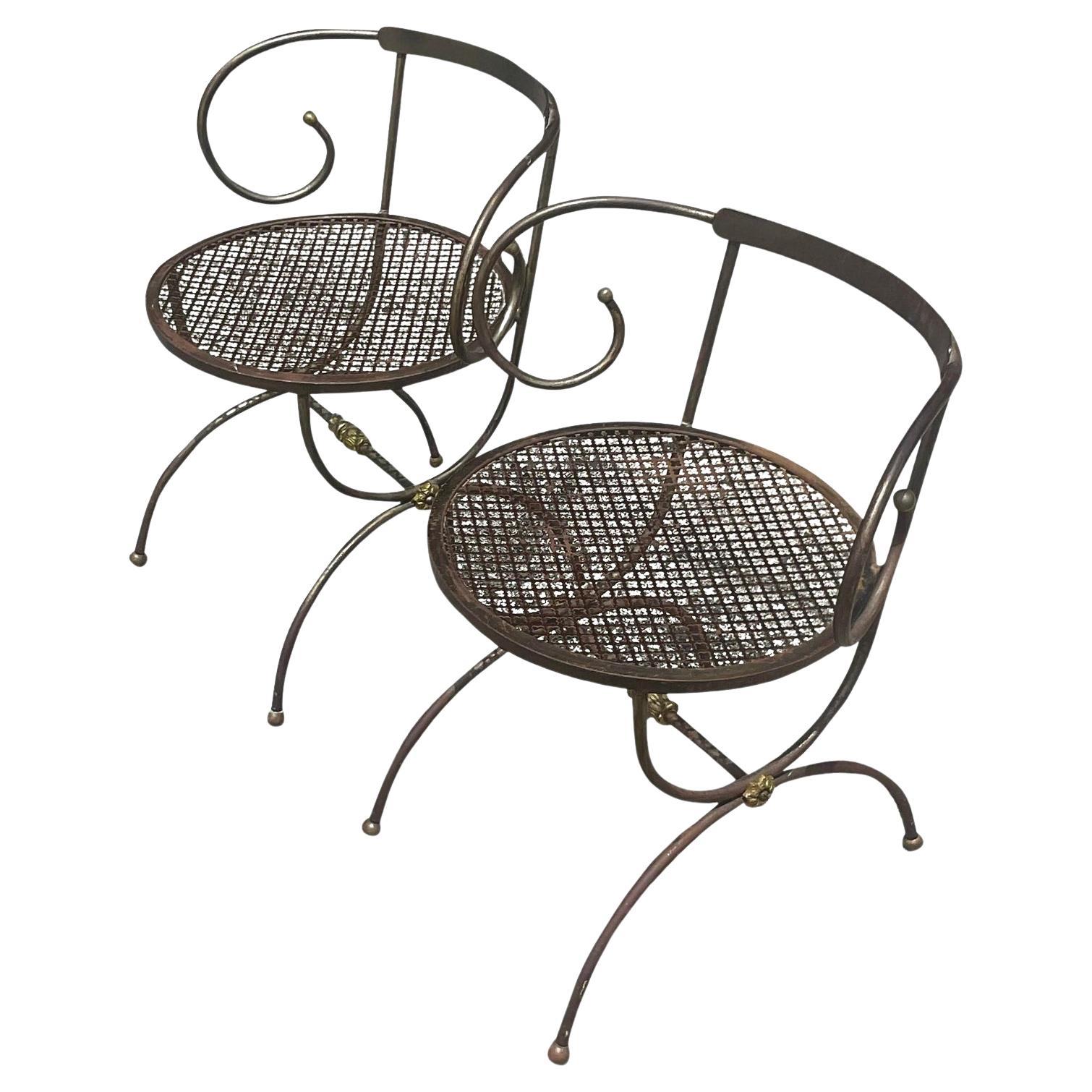 Vintage Boho Swirl Wrought Iron Accent Chairs - a Pair For Sale