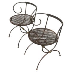 Vintage Boho Swirl Wrought Iron Accent Chairs - a Pair