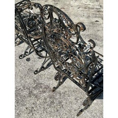 Vintage Boho Swirl Wrought Iron Dining Chairs - Set of 4