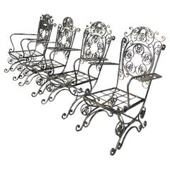 Vintage Boho Swirl Wrought Iron Dining Chairs - Set of 4