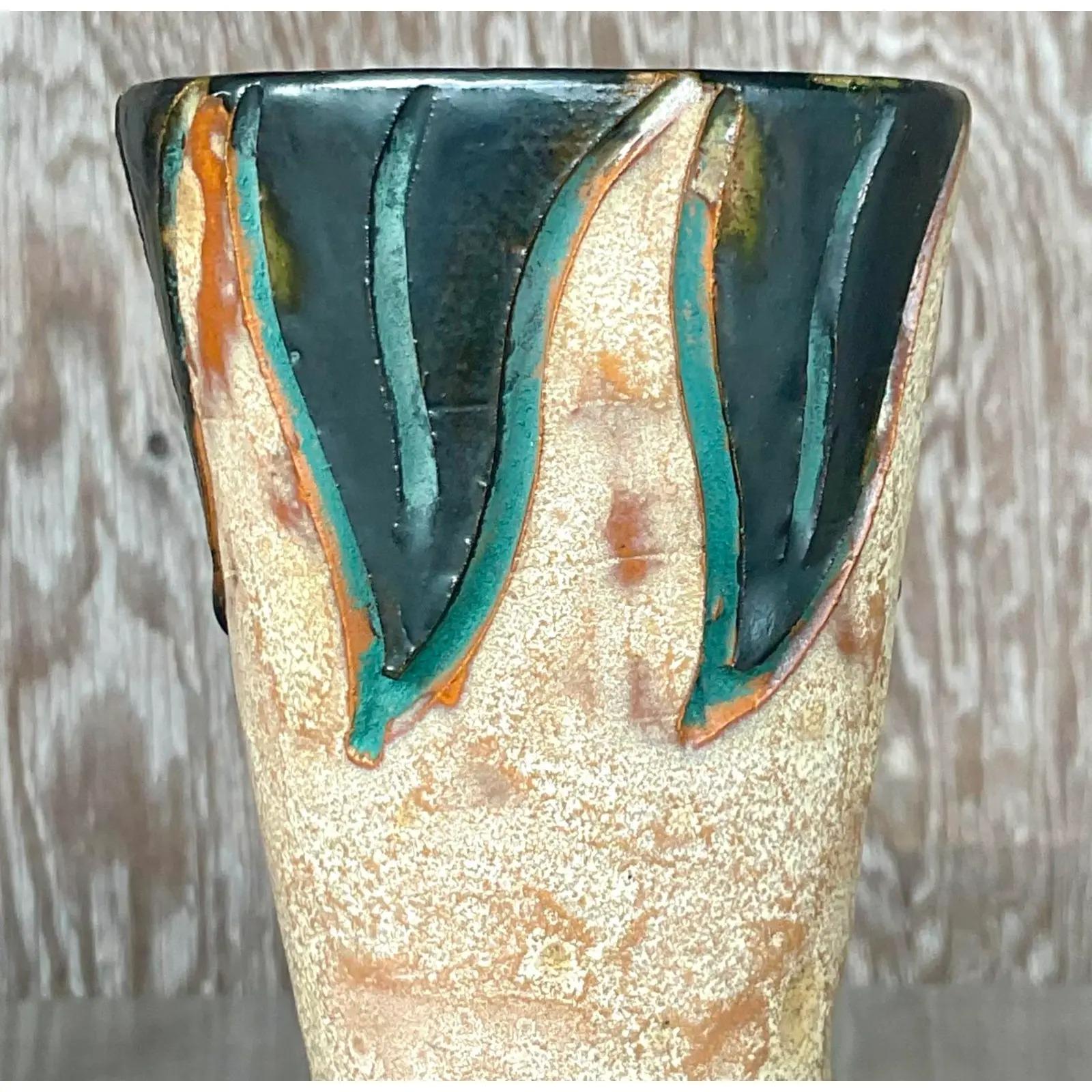 A fantastic vintage Boho vase. A rare Sylvain Subblet piece signed on the bottom. Acquired from a Palm Beach estate.