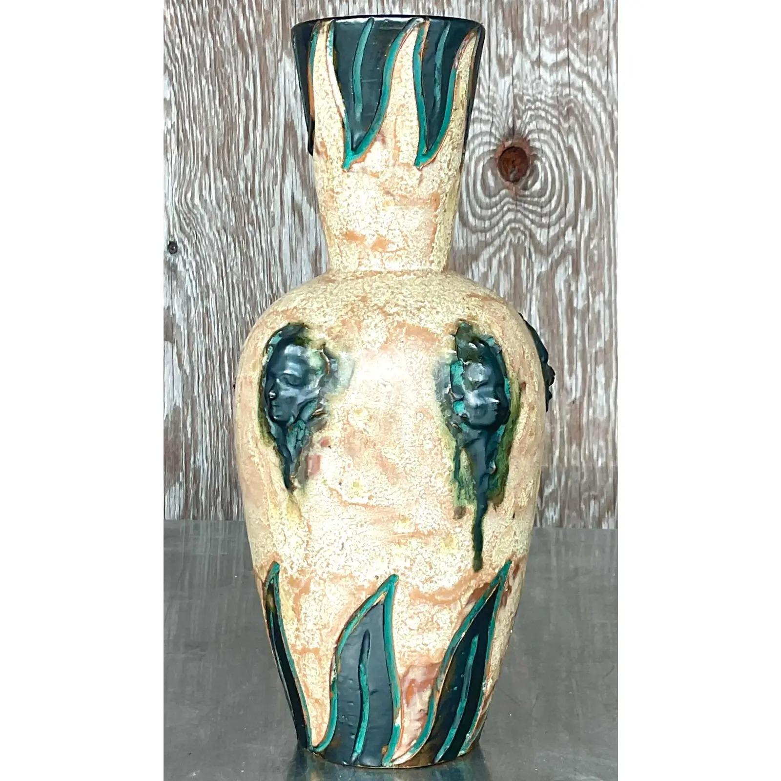 North American Vintage Boho Sylvain Subblet Signed Studio Pottery Vase For Sale