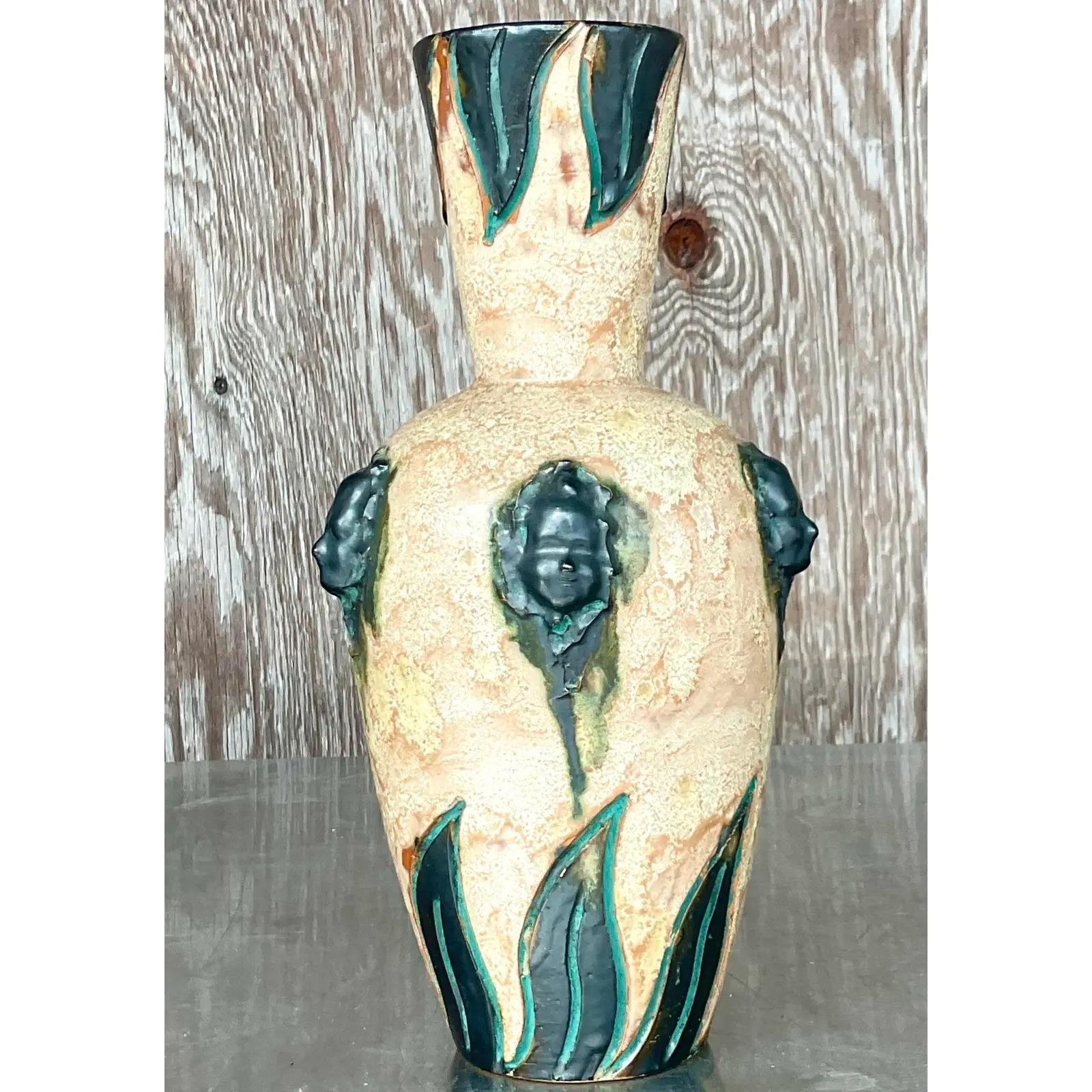 Vintage Boho Sylvain Subblet Signed Studio Pottery Vase In Good Condition For Sale In west palm beach, FL