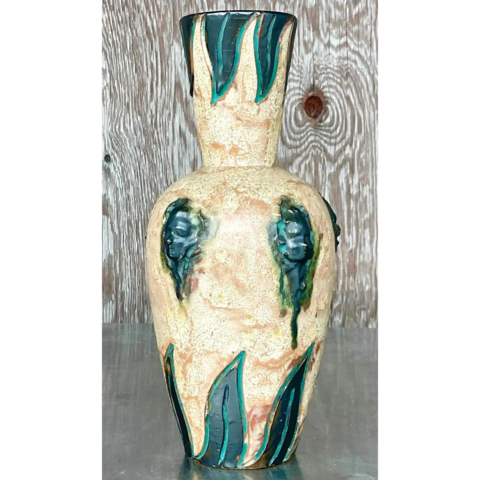 20th Century Vintage Boho Sylvain Subblet Signed Studio Pottery Vase For Sale