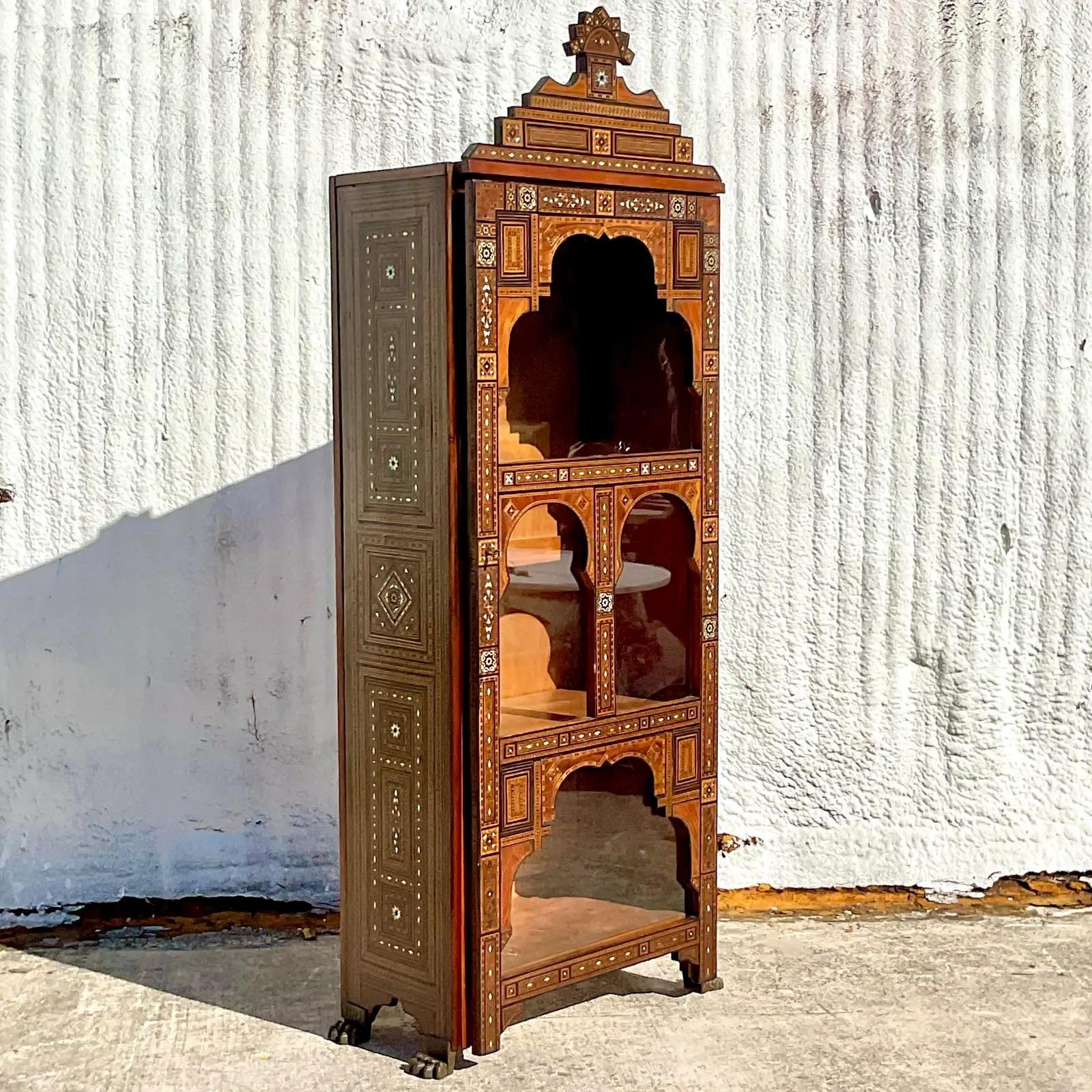 Vintage Boho Syrian Inlay Cabinet In Good Condition In west palm beach, FL