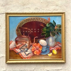 Vintage Boho Tabletop Still Life on Canvas by Joan Rice Quillen