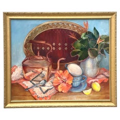 Vintage Boho Tabletop Still Life on Canvas by Joan Rice Quillen