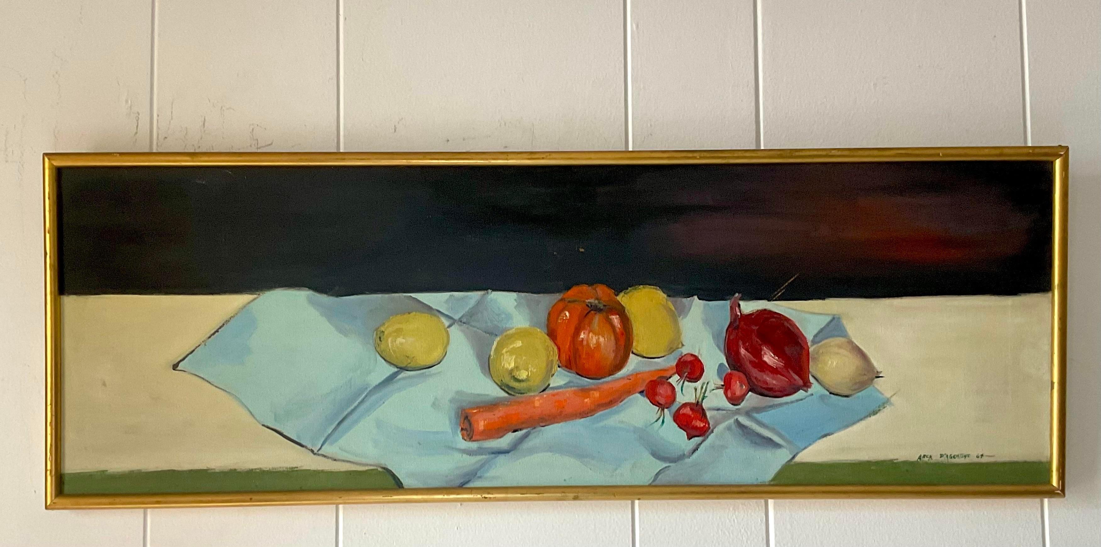 Vintage Boho-Tischplatte, Stillleben, signiert, Original, Öl auf Leinwand im Zustand „Gut“ im Angebot in west palm beach, FL