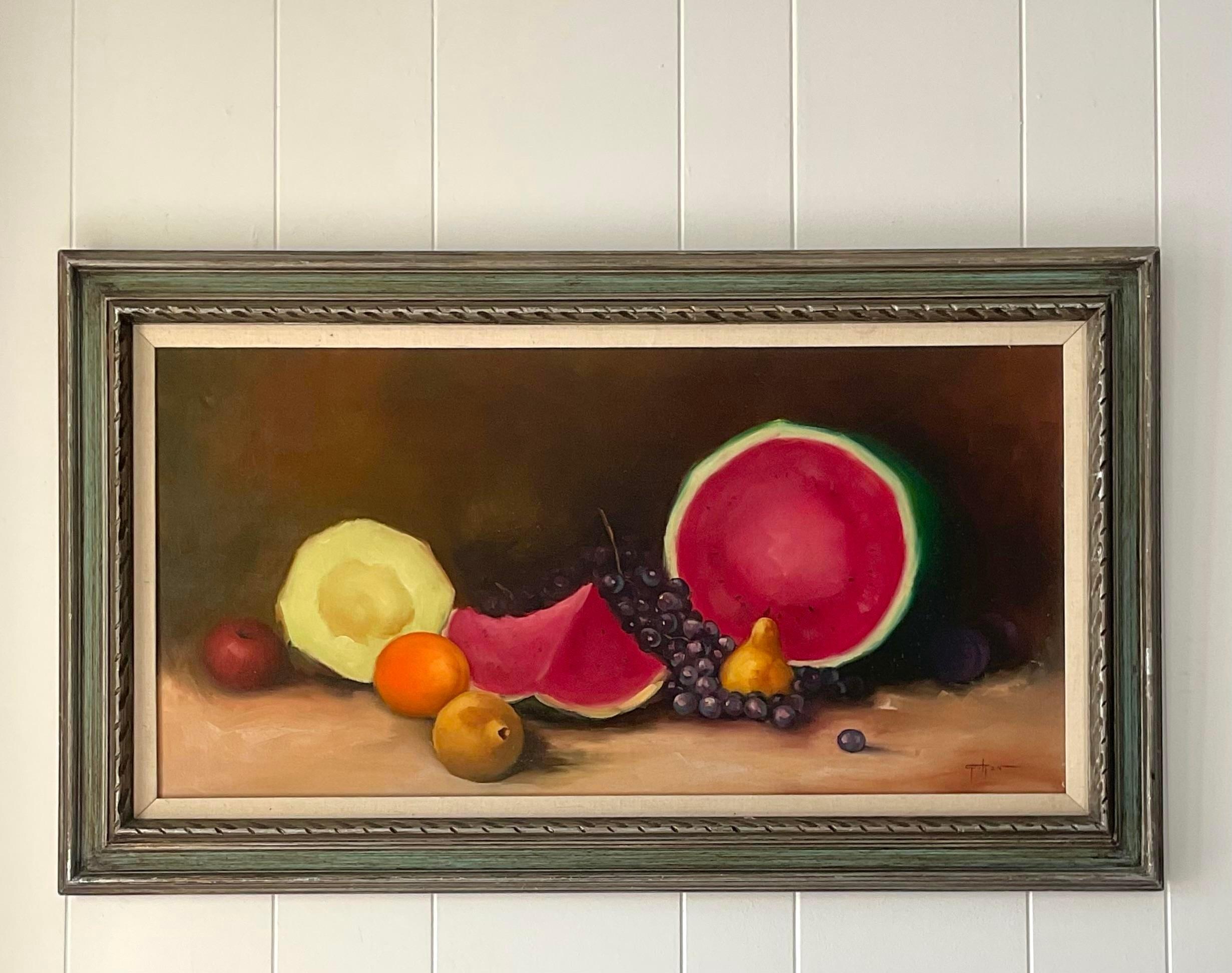 Vintage Boho Tabletop Still Life Signed Original Oil on Canvas In Good Condition For Sale In west palm beach, FL