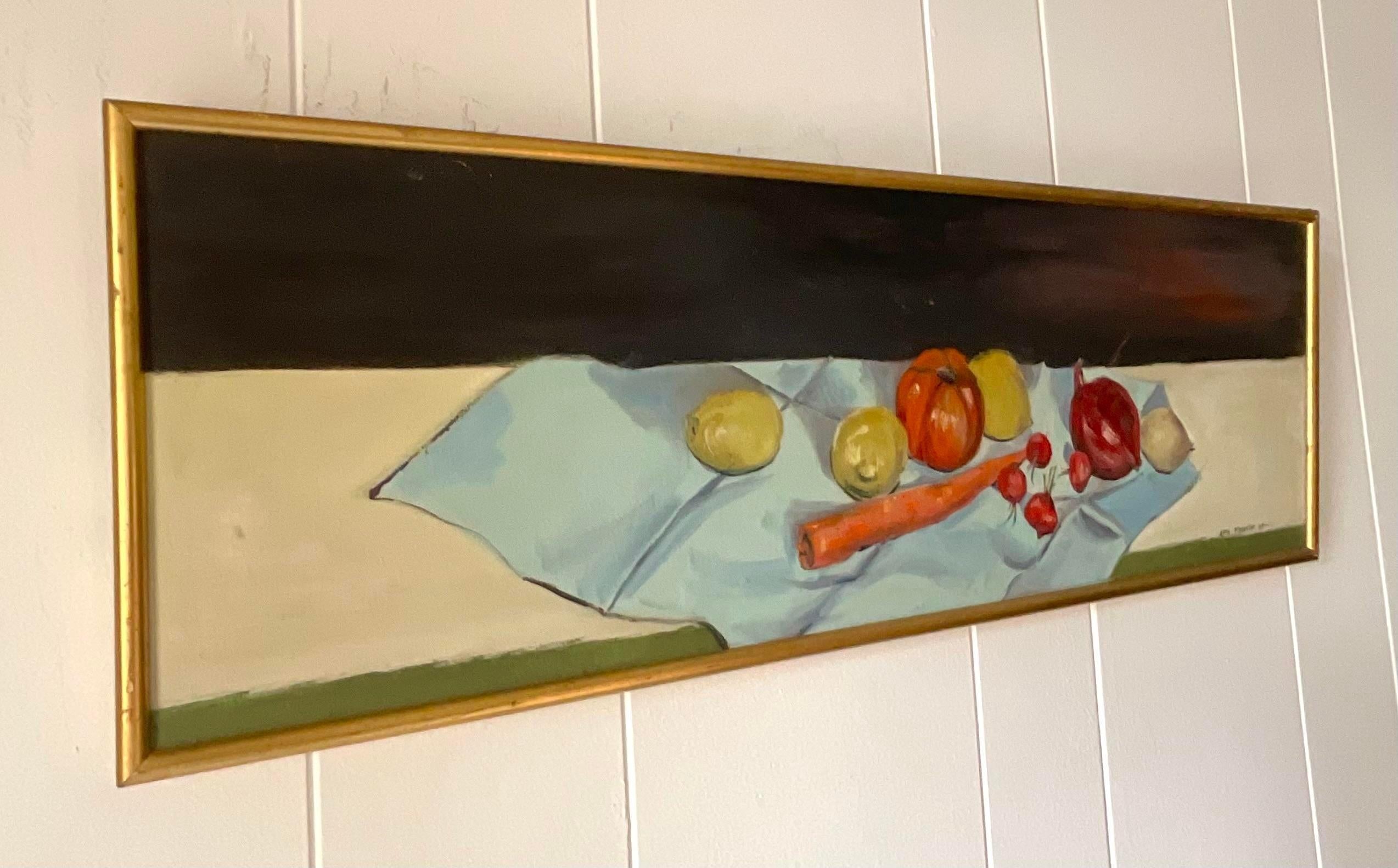 Vintage Boho-Tischplatte, Stillleben, signiert, Original, Öl auf Leinwand (Mitte des 20. Jahrhunderts) im Angebot