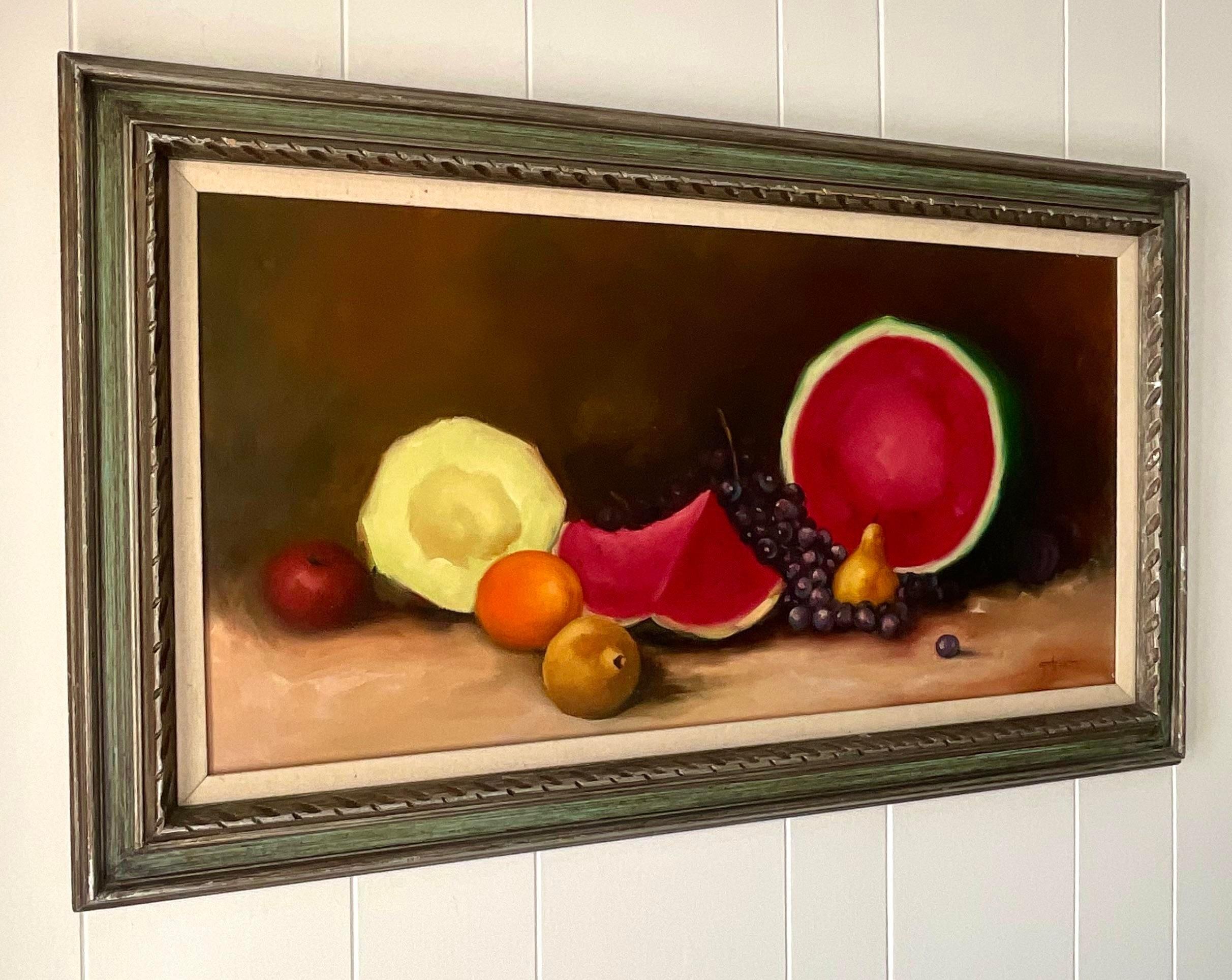 Vintage Boho-Tischplatte, Stillleben, signiert, Original, Öl auf Leinwand im Angebot 4