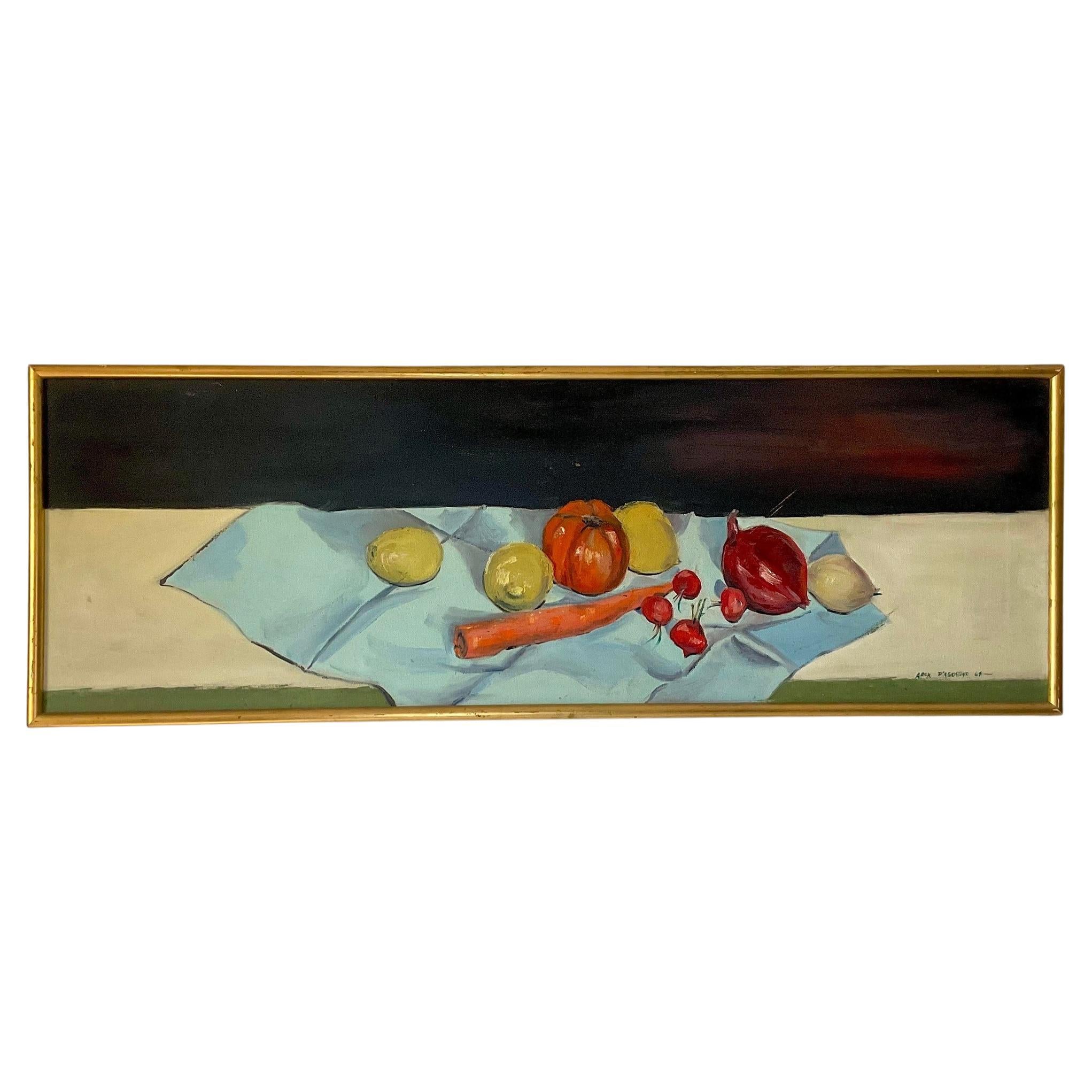 Vintage Boho Bodegón de mesa Firmado Óleo original sobre lienzo