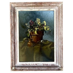 Nature morte vintage Boho sur table Huile originale signée sur toile