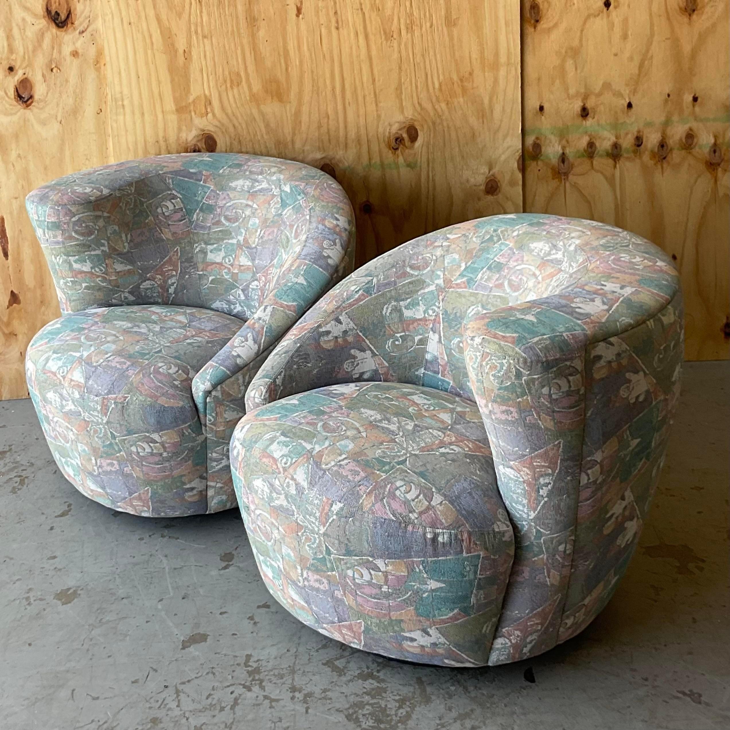 20th Century Vintage Boho Tagged Weiman Nautilus Swivel Chairs - a Pair For Sale