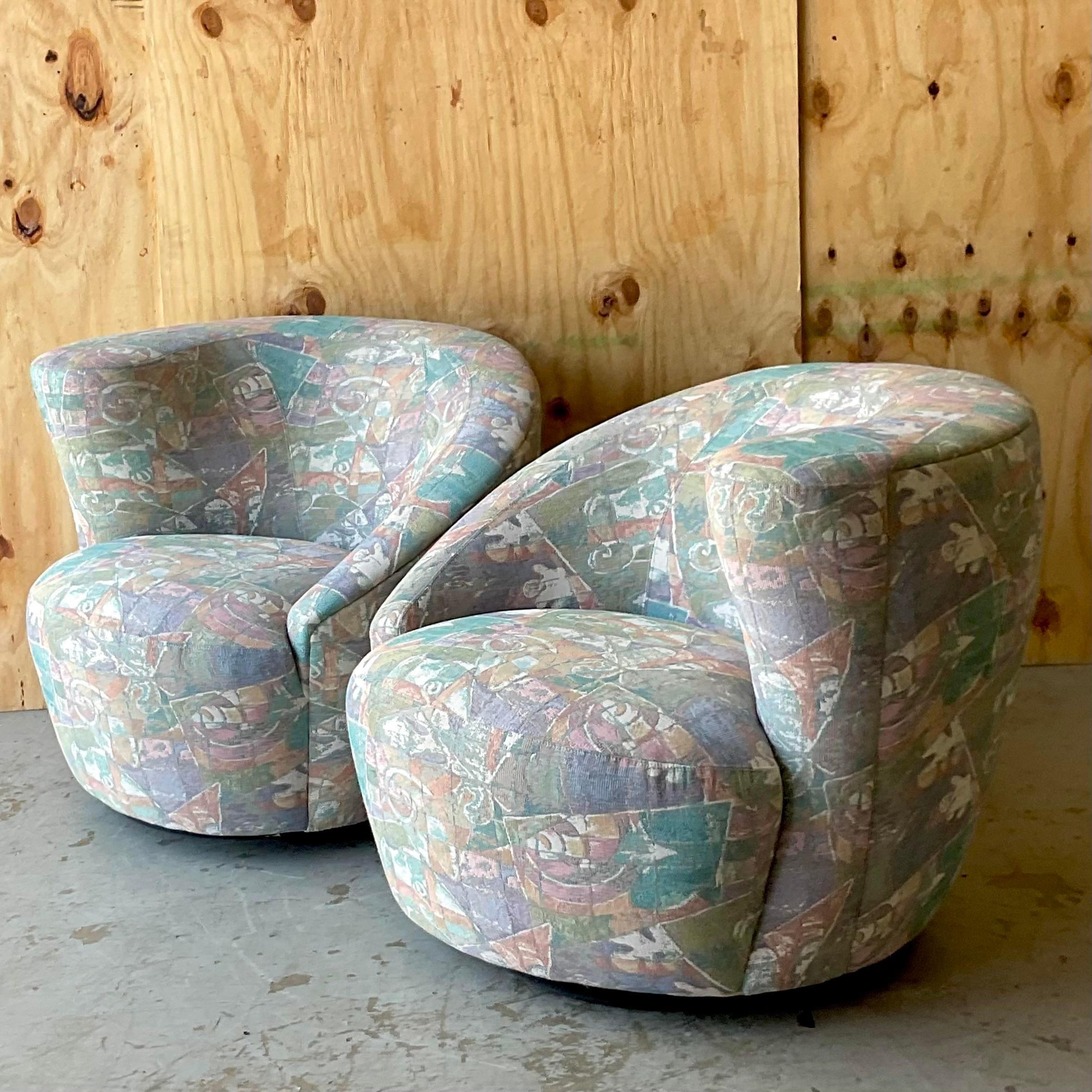 Vintage Boho Tagged Weiman Nautilus Swivel Chairs - a Pair For Sale 1