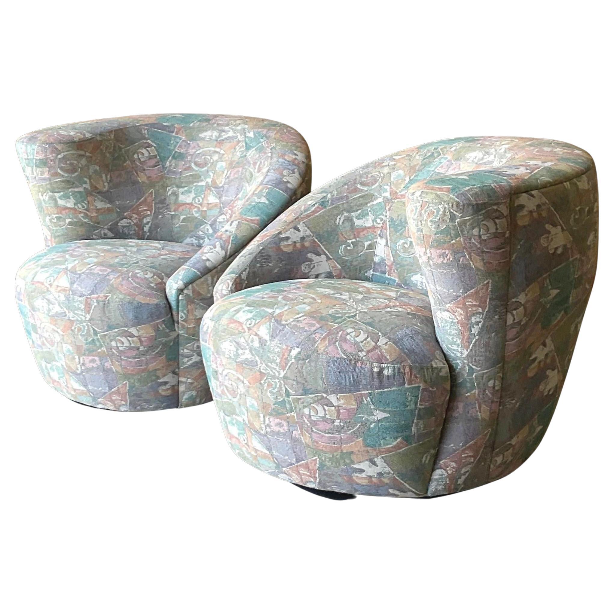Vintage Boho Tagged Weiman Nautilus Swivel Chairs - a Pair For Sale