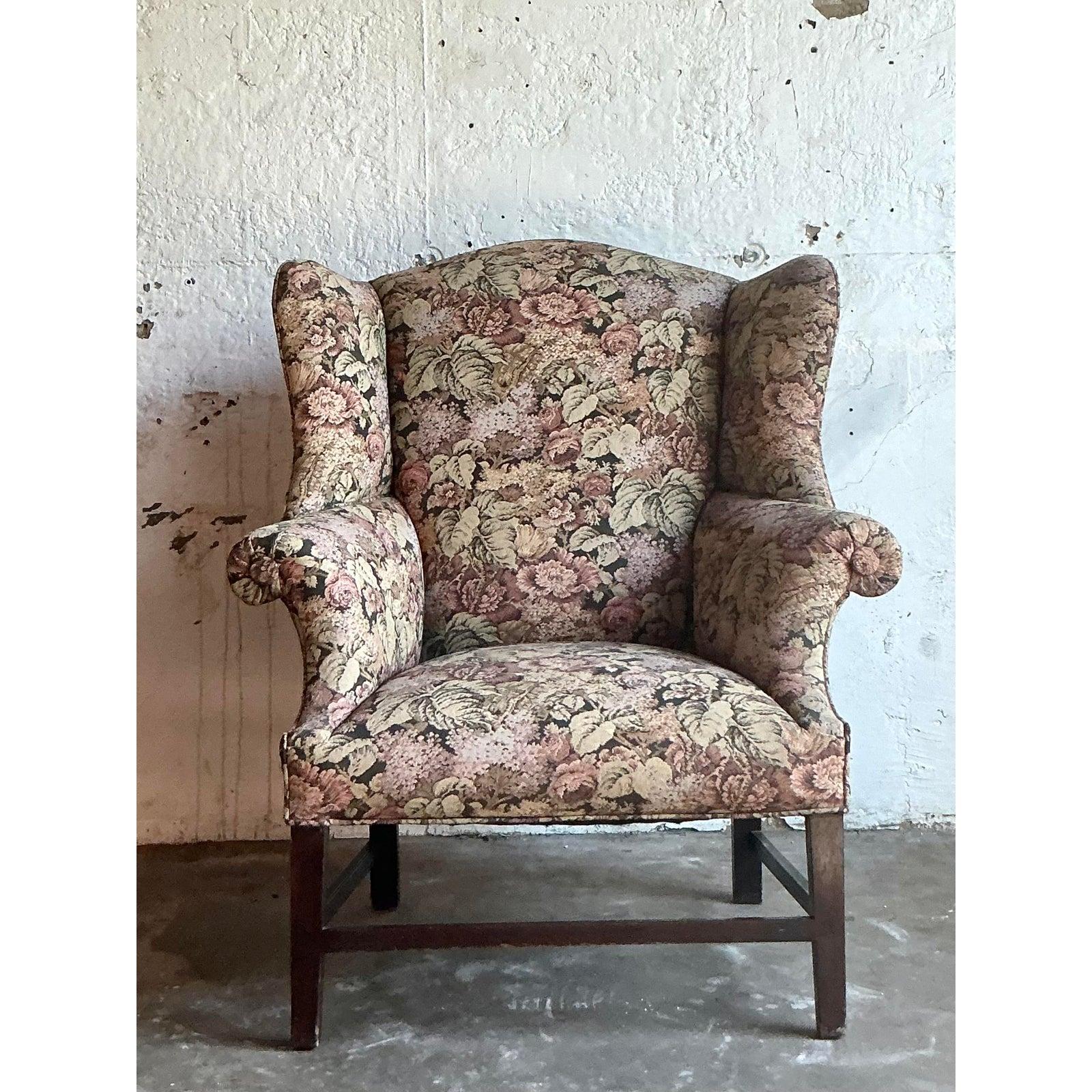 Chaise à dossier vintage en tapisserie Boho Bon état - En vente à West Palm Beach, FL