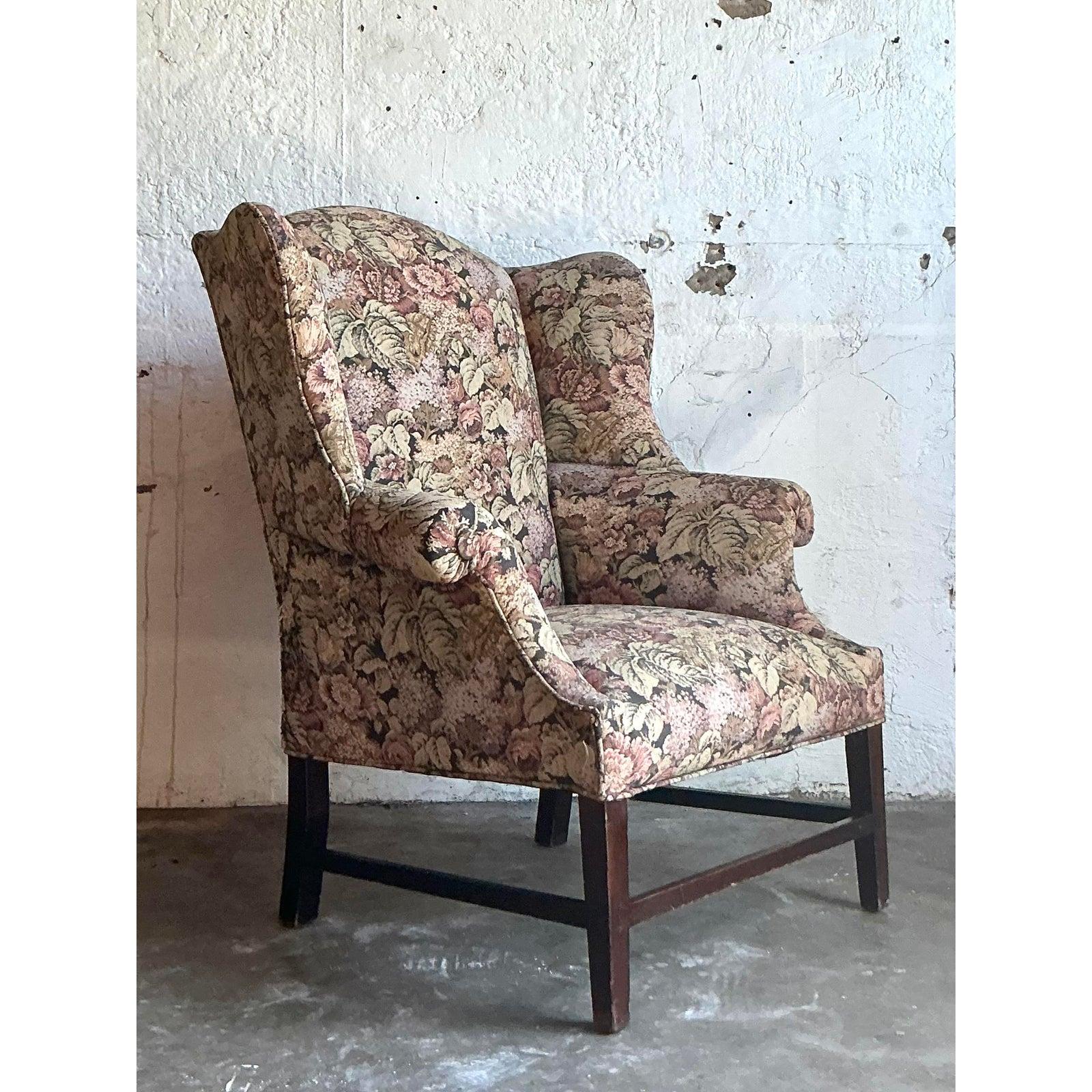 20ième siècle Chaise à dossier vintage en tapisserie Boho en vente