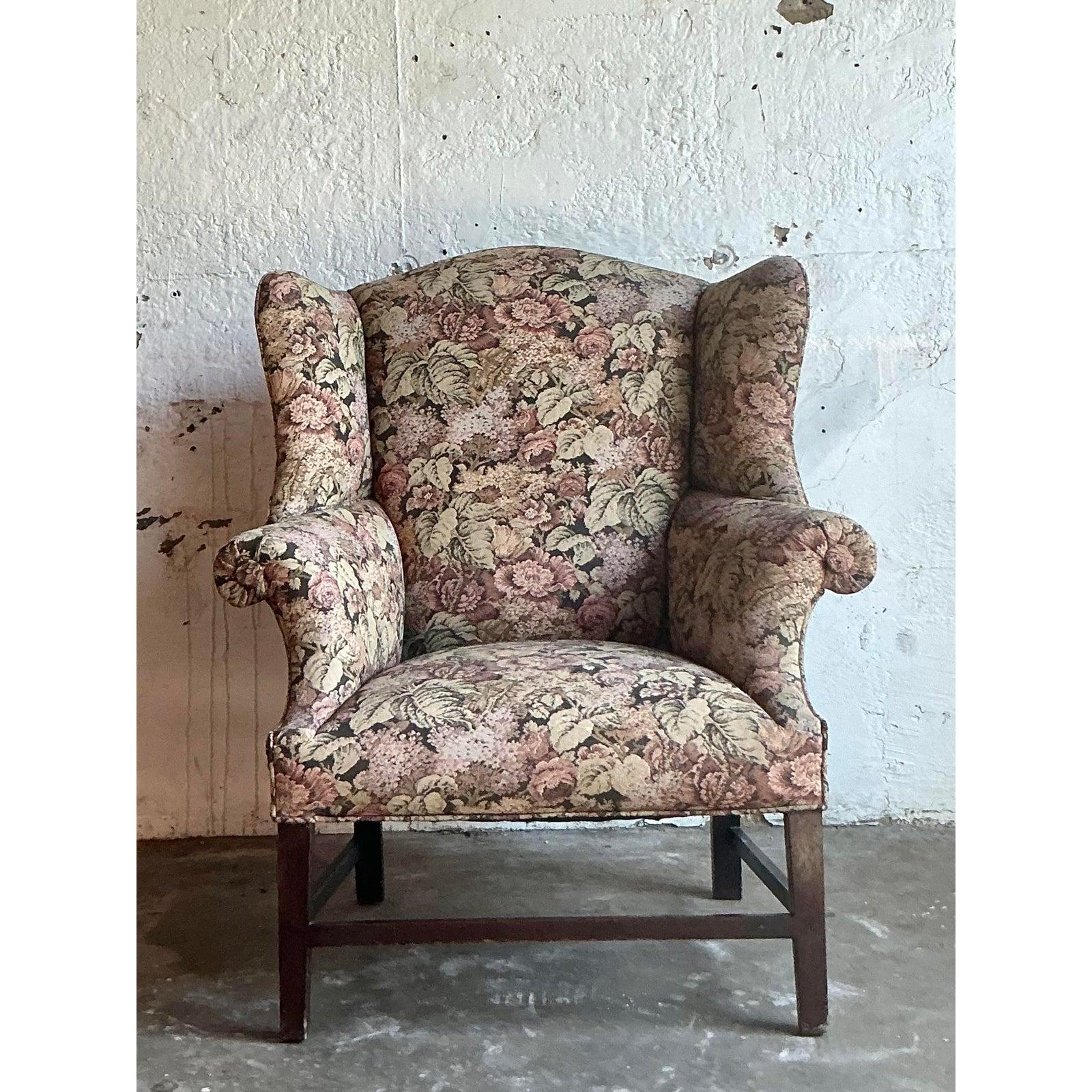 Tissu Chaise à dossier vintage en tapisserie Boho en vente