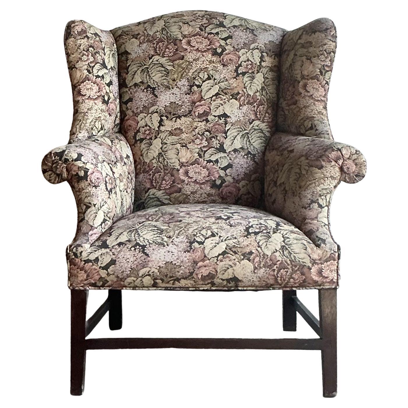 Vintage Boho Tapestry Wingback Chair