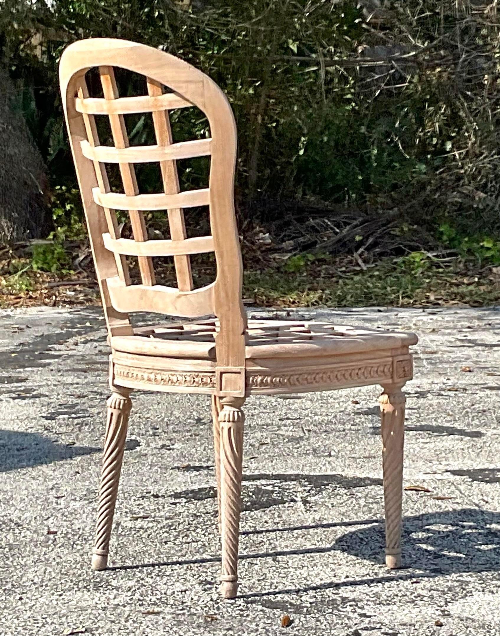 Vintage Boho Teak Carved Side Chair In Good Condition For Sale In west palm beach, FL