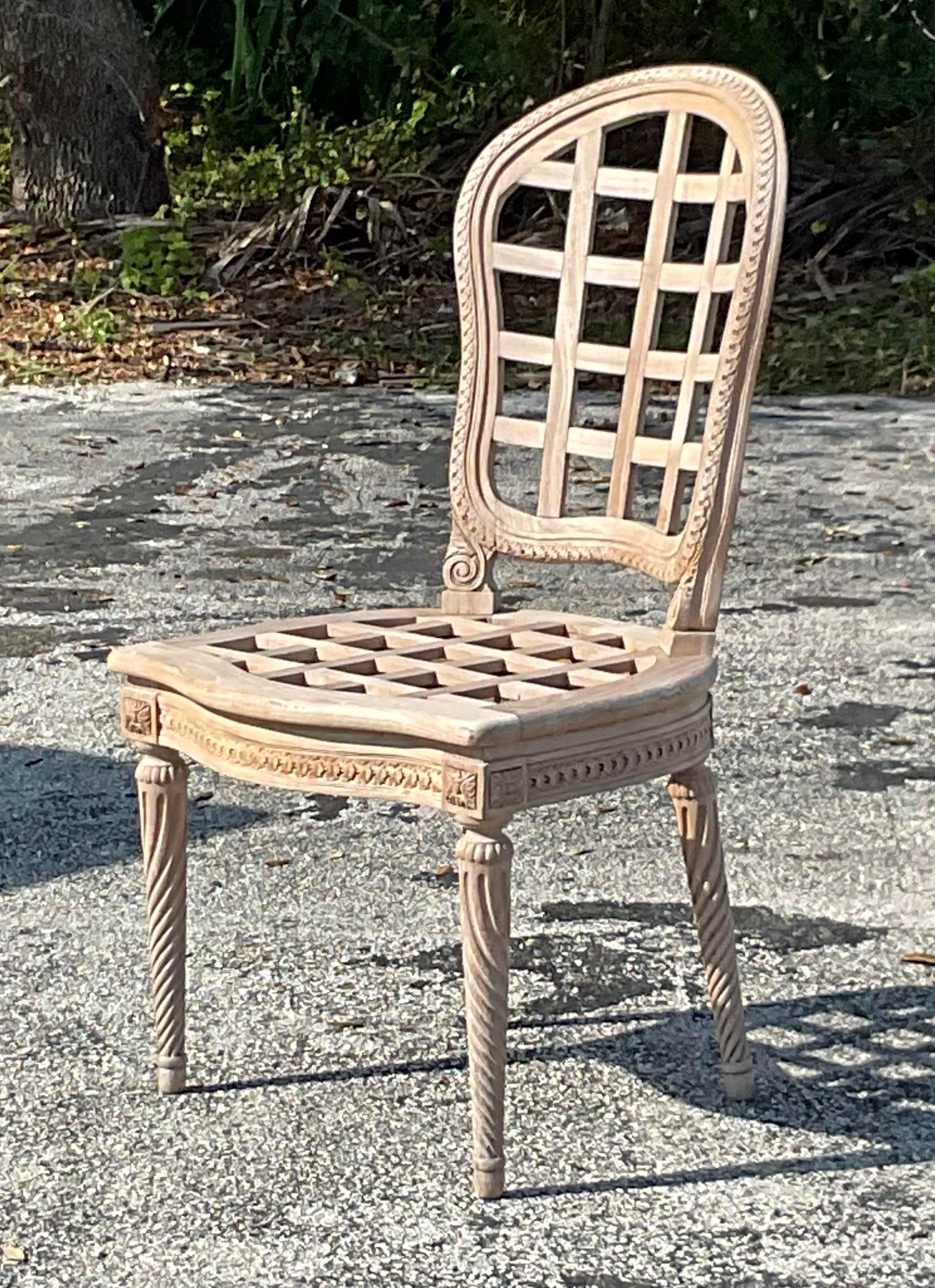 20th Century Vintage Boho Teak Carved Side Chair For Sale