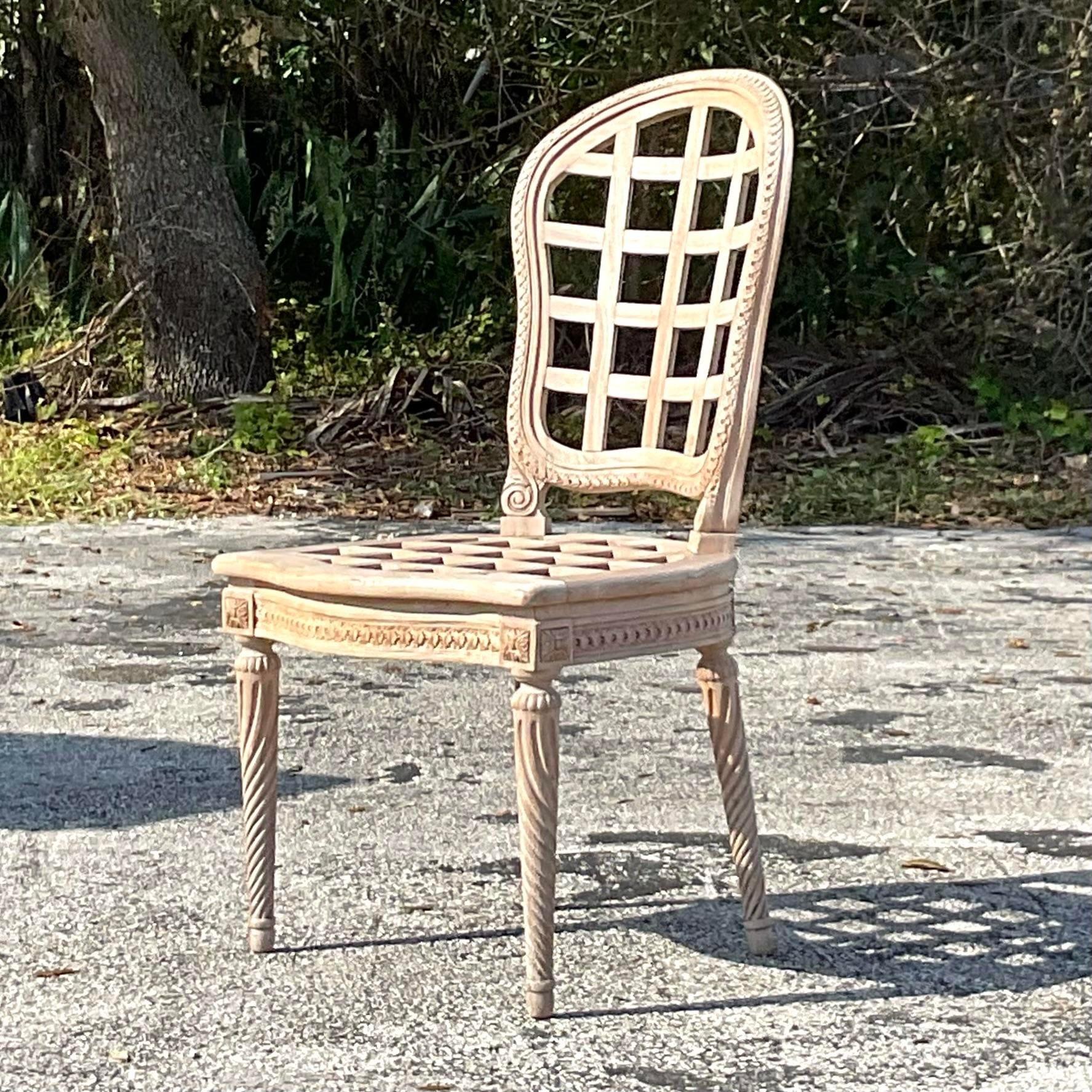 Vintage Boho Teak Carved Side Chair For Sale 1
